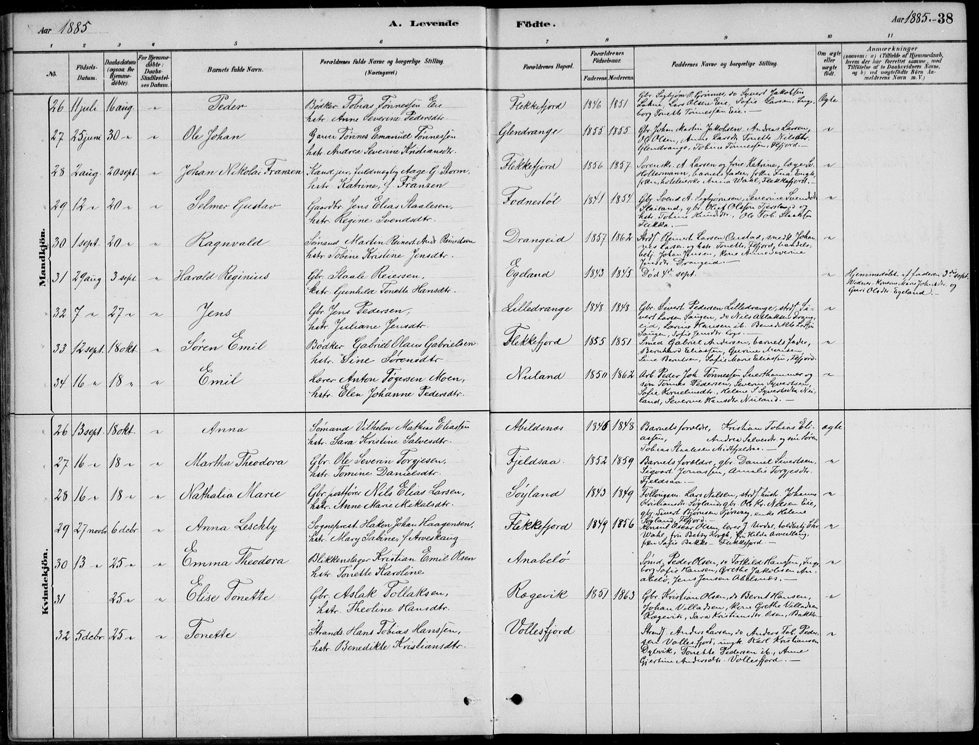 Flekkefjord sokneprestkontor, AV/SAK-1111-0012/F/Fb/Fbc/L0007: Klokkerbok nr. B 7, 1880-1902, s. 38