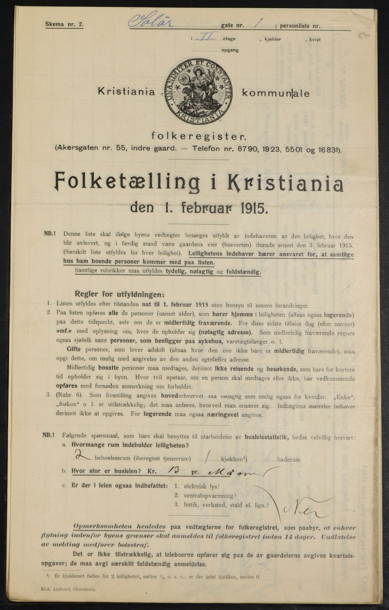 OBA, Kommunal folketelling 1.2.1915 for Kristiania, 1915, s. 99565