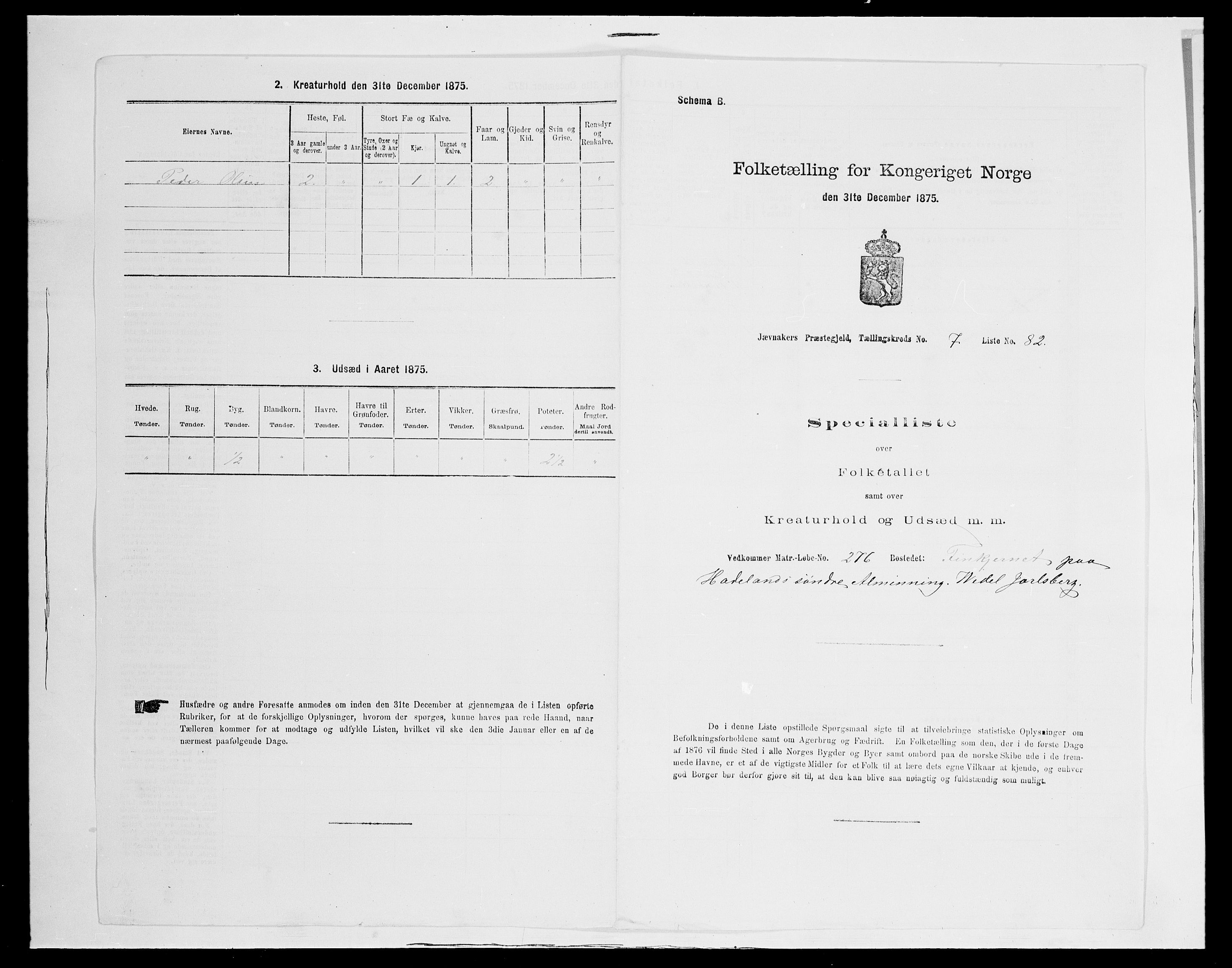 SAH, Folketelling 1875 for 0532P Jevnaker prestegjeld, 1875, s. 1322