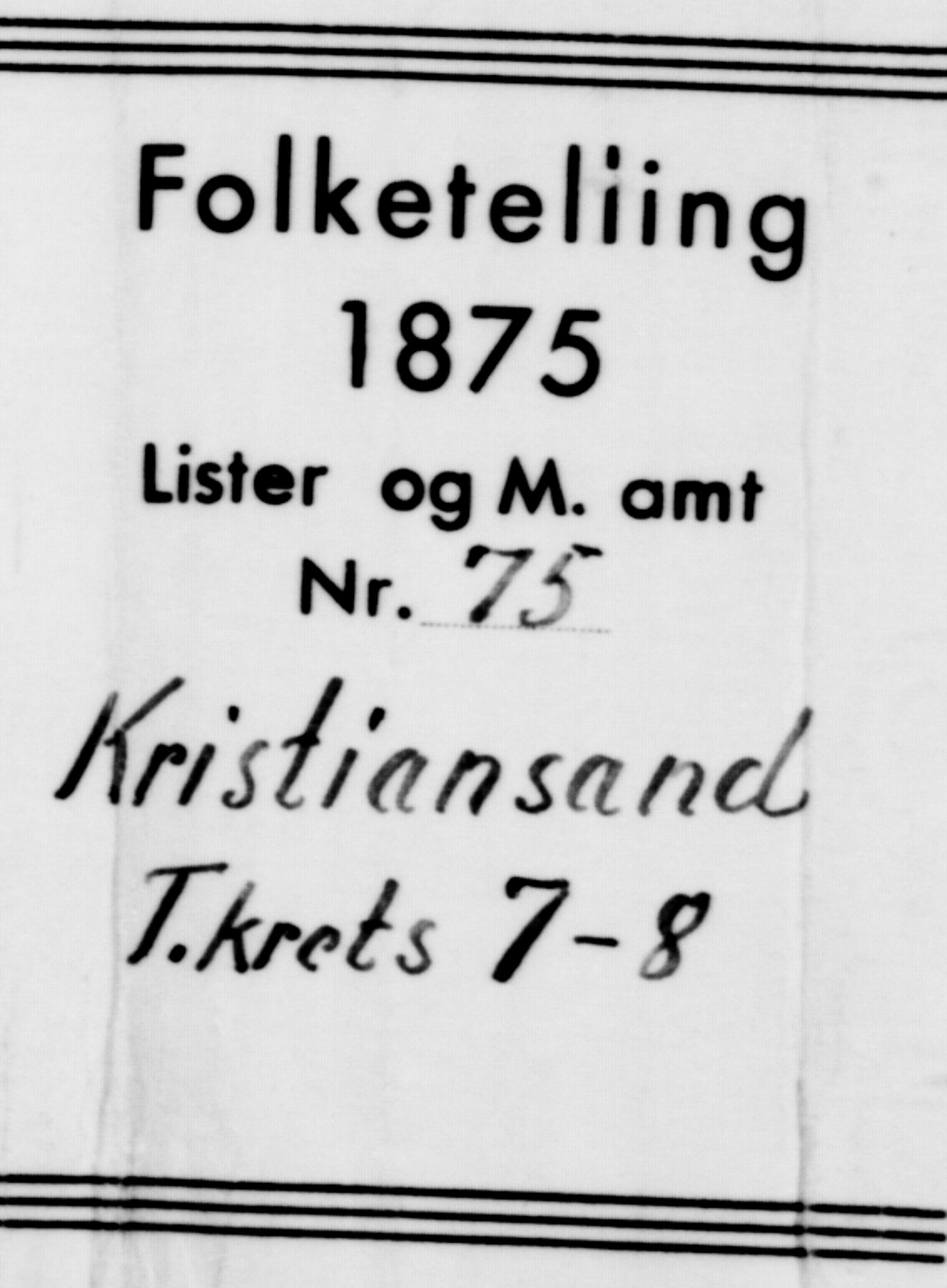 SAK, Folketelling 1875 for 1001P Kristiansand prestegjeld, 1875, s. 986