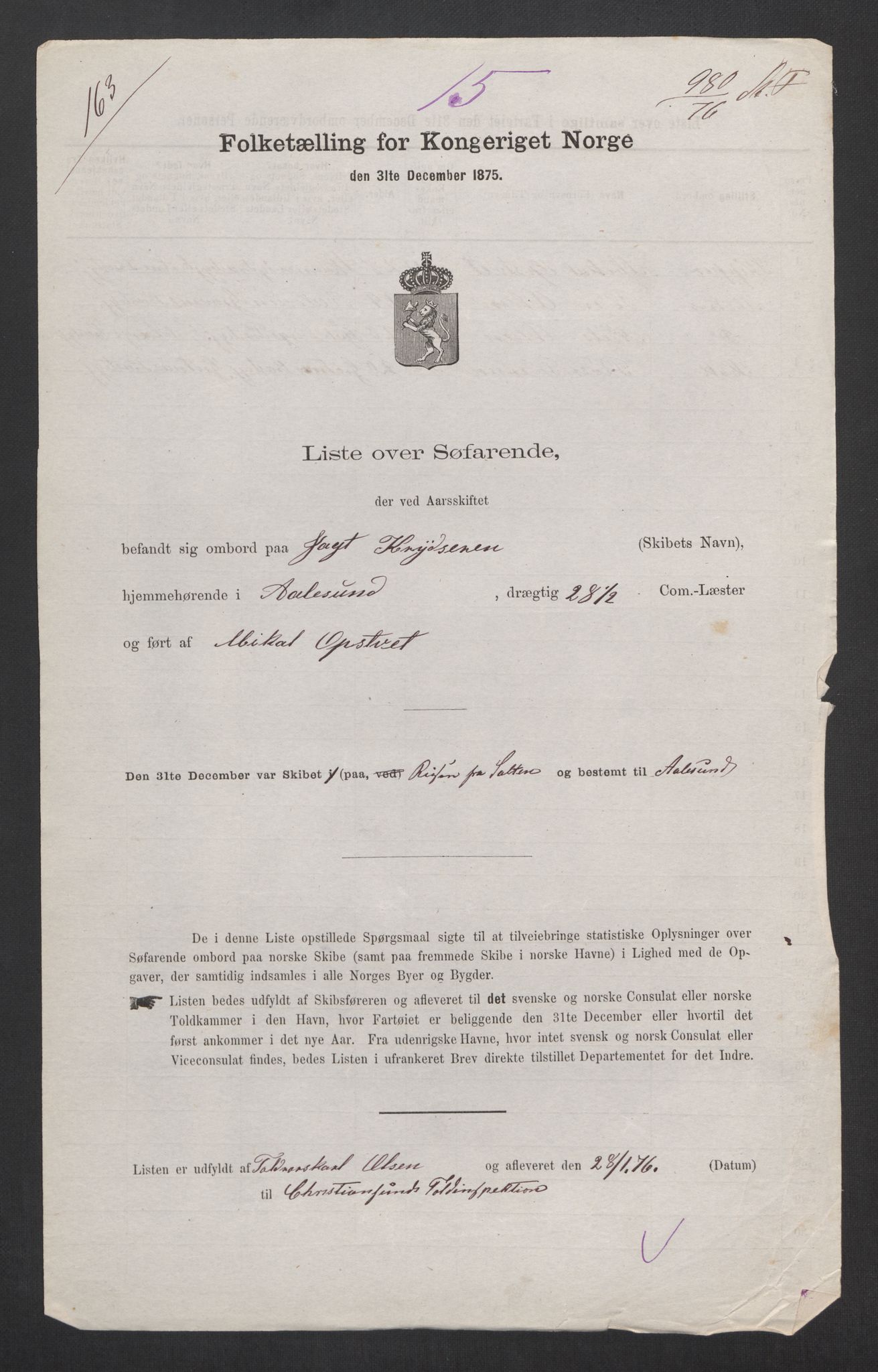 RA, Folketelling 1875, skipslister: Skip i innenrikske havner, hjemmehørende i byer og ladesteder, 1875, s. 1097