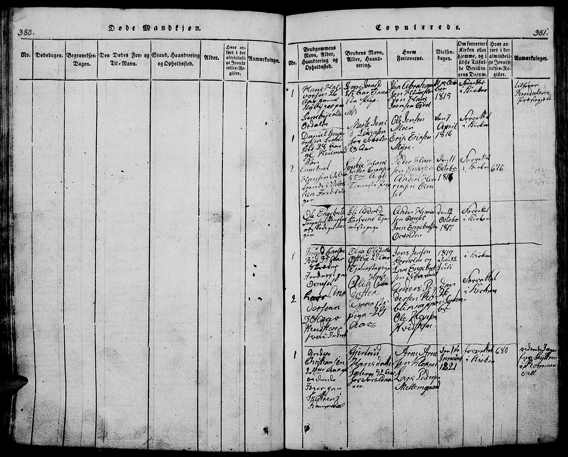 Trysil prestekontor, AV/SAH-PREST-046/H/Ha/Hab/L0005: Klokkerbok nr. 5, 1814-1877, s. 380-381