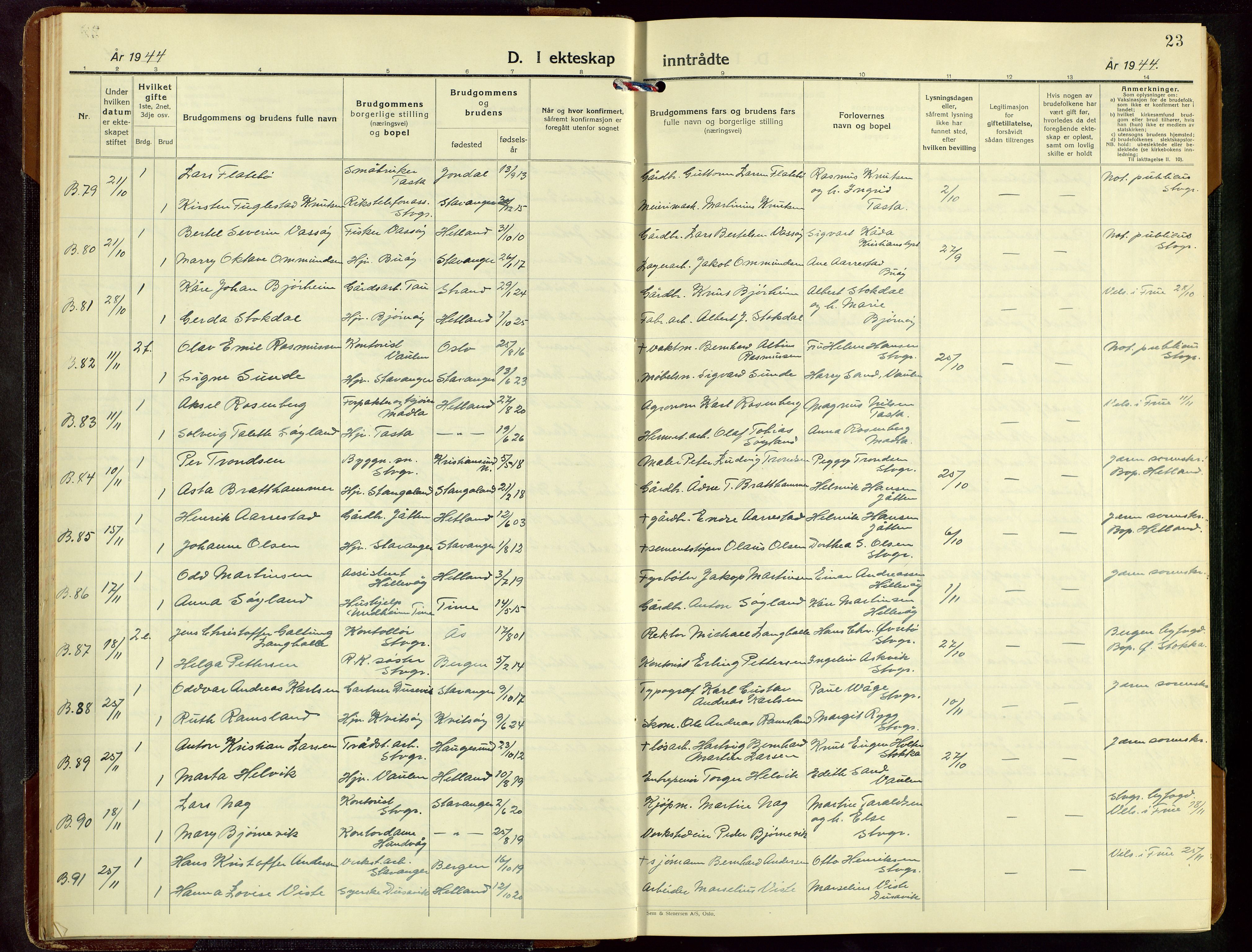 Hetland sokneprestkontor, AV/SAST-A-101826/30/30BB/L0016: Klokkerbok nr. B 16, 1942-1960, s. 23