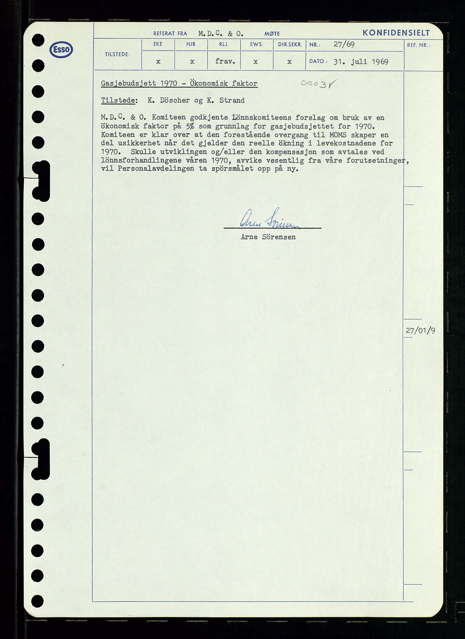 Pa 0982 - Esso Norge A/S, SAST/A-100448/A/Aa/L0003/0001: Den administrerende direksjon Board minutes (styrereferater) og Bedriftforsamlingsprotokoll / Den administrerende direksjon Board minutes (styrereferater), 1969, s. 168