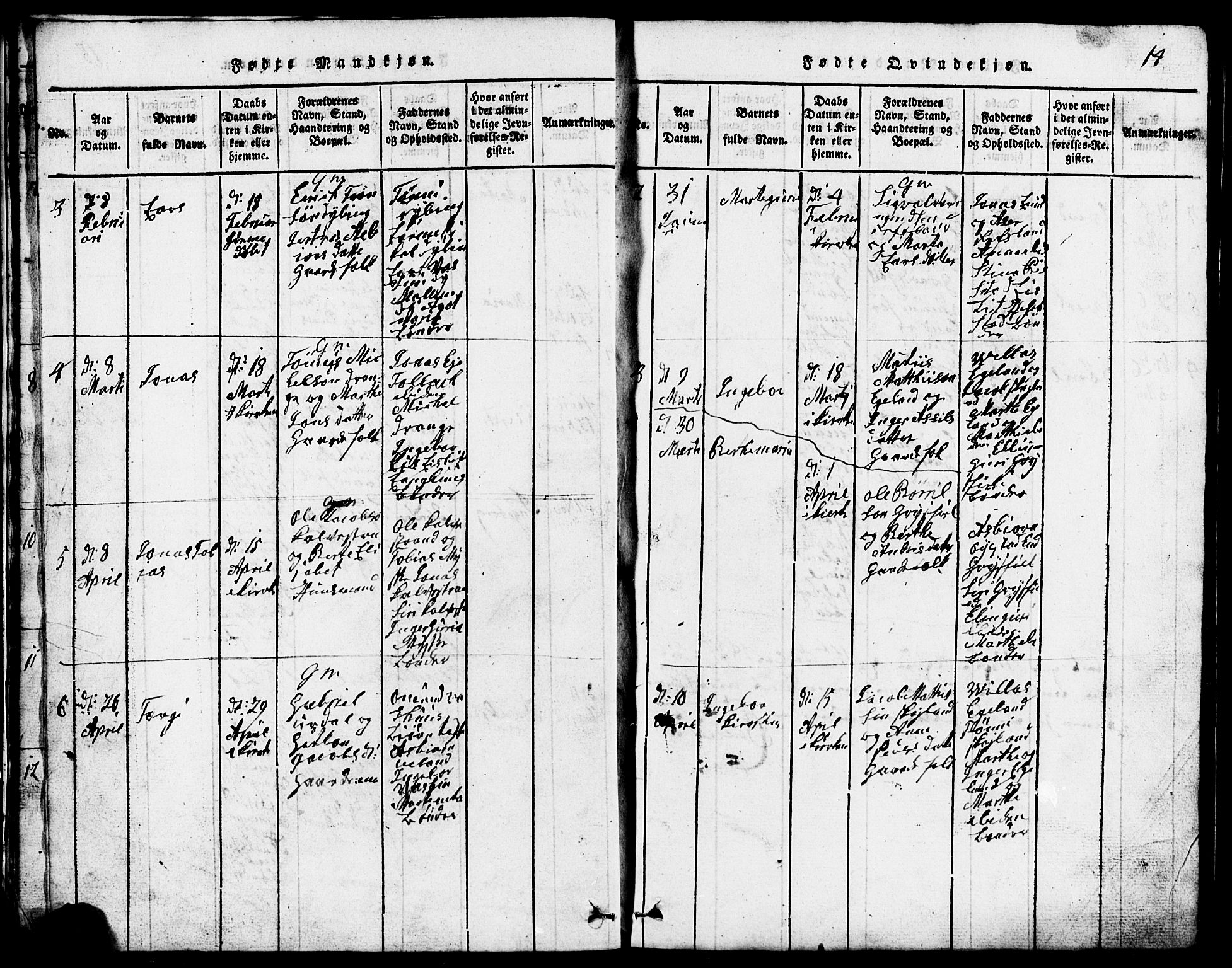 Lund sokneprestkontor, AV/SAST-A-101809/S07/L0001: Klokkerbok nr. B 1, 1815-1853, s. 14