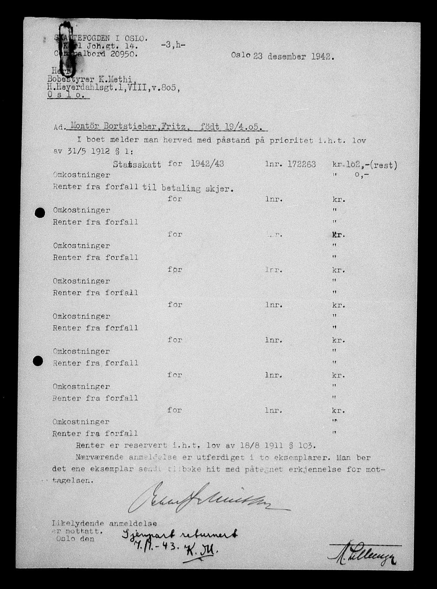 Justisdepartementet, Tilbakeføringskontoret for inndratte formuer, AV/RA-S-1564/H/Hc/Hcc/L0927: --, 1945-1947, s. 406