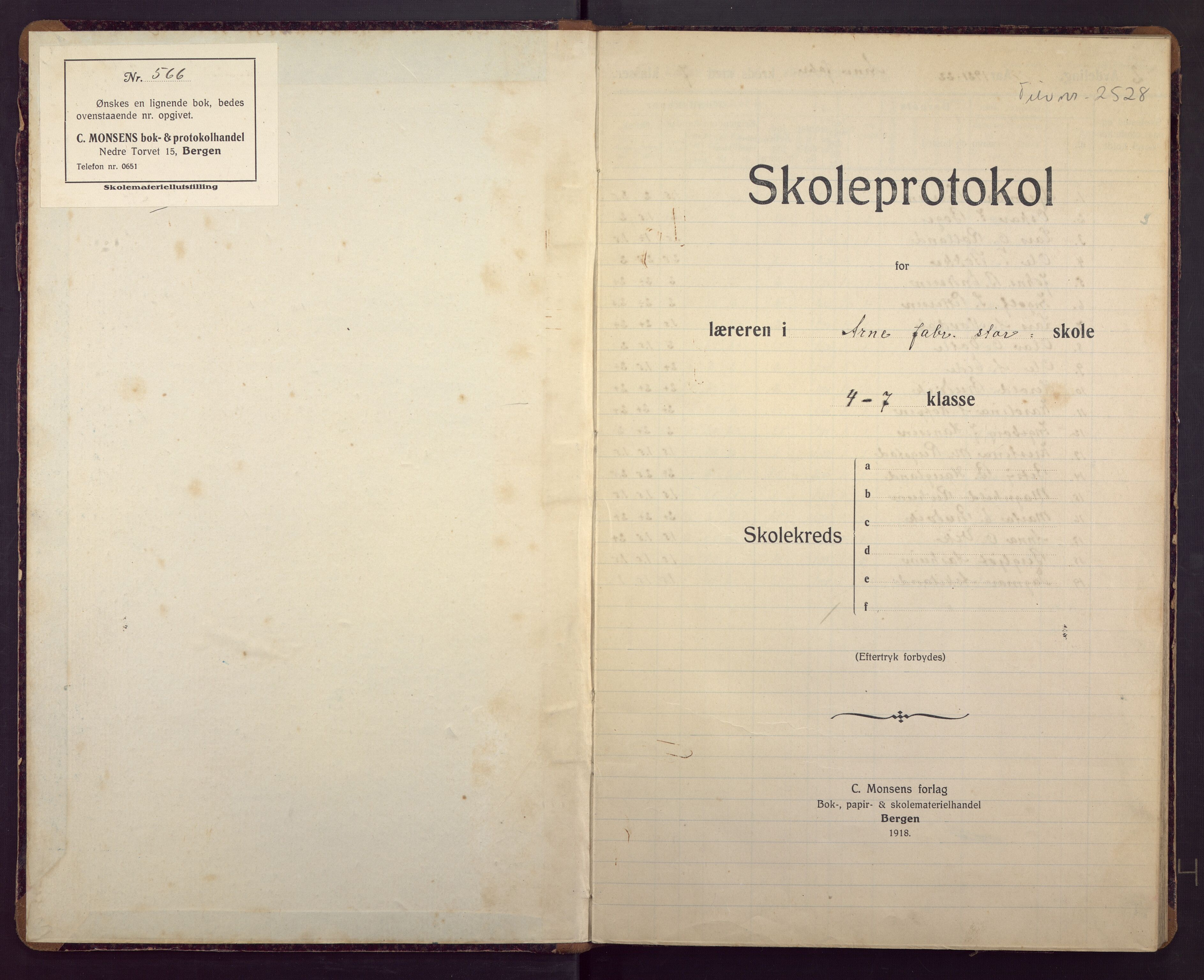 Ytre Arna skole, BBA/A-2528/J/Jb/L0006: Karakterprotokoll 4. - 7. klasse, 1921-1949