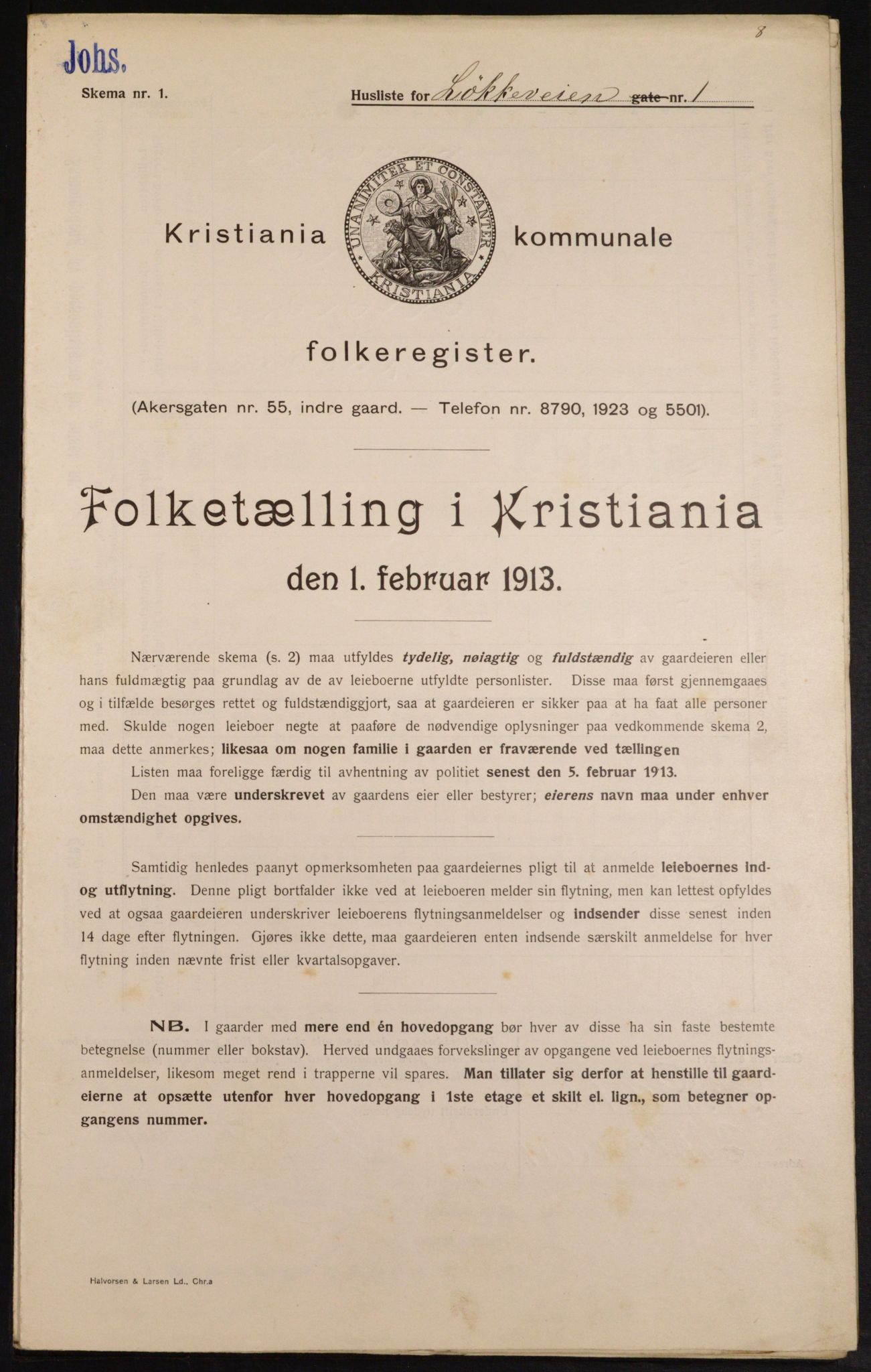 OBA, Kommunal folketelling 1.2.1913 for Kristiania, 1913, s. 58424