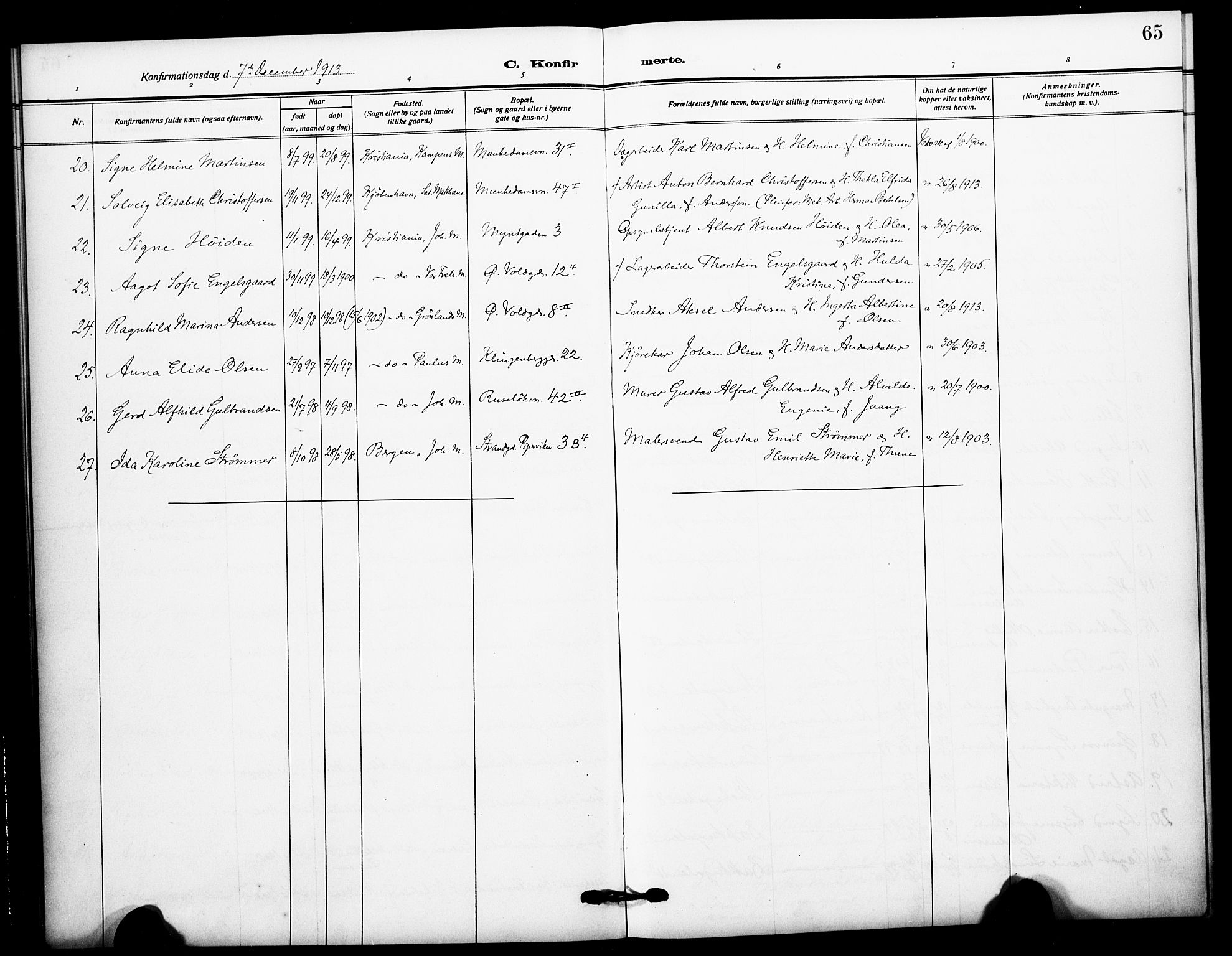 Johannes prestekontor Kirkebøker, AV/SAO-A-10852/F/Fa/L0011: Ministerialbok nr. 11, 1908-1921, s. 65