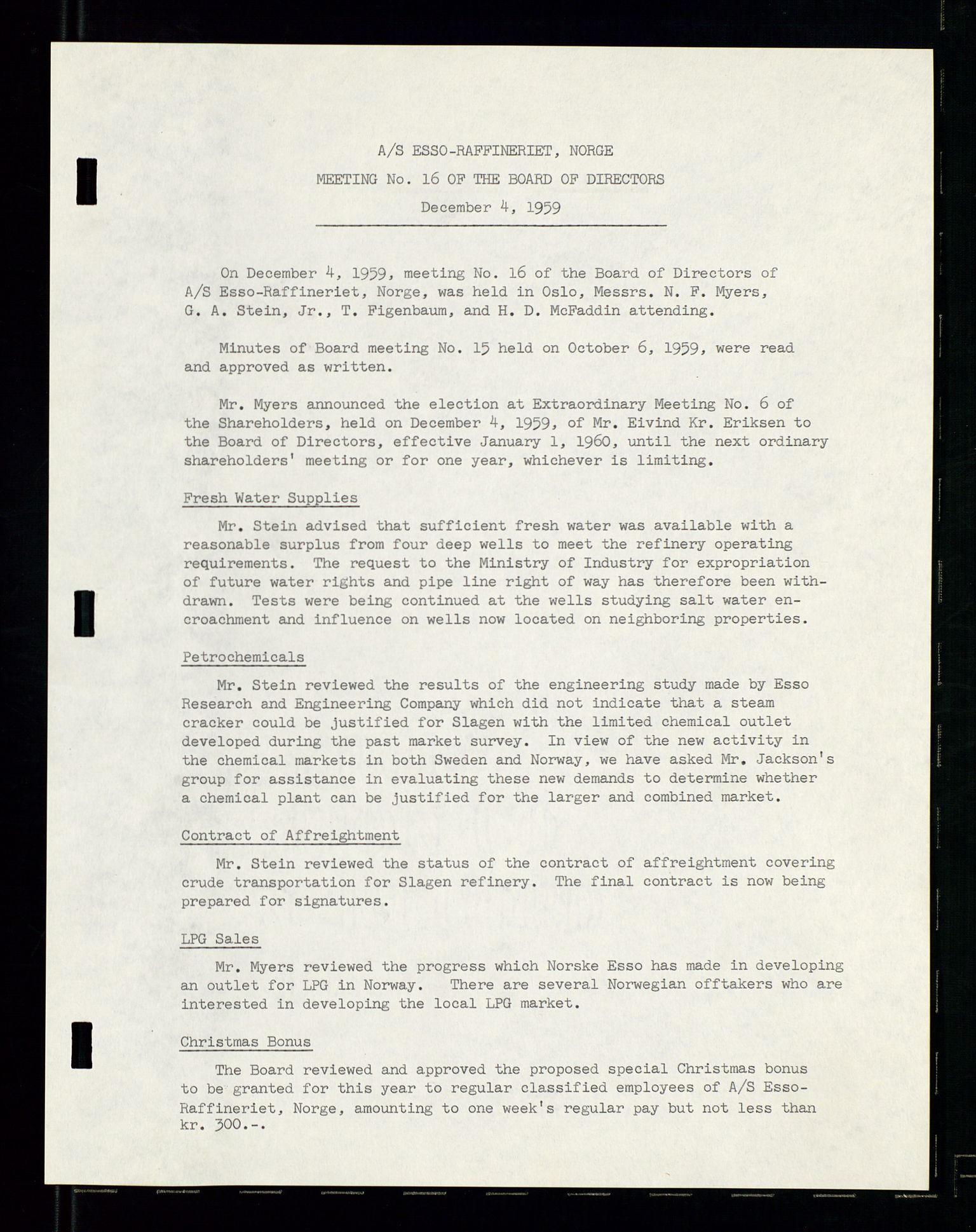 PA 1537 - A/S Essoraffineriet Norge, SAST/A-101957/A/Aa/L0001/0002: Styremøter / Shareholder meetings, board meetings, by laws (vedtekter), 1957-1960, s. 139
