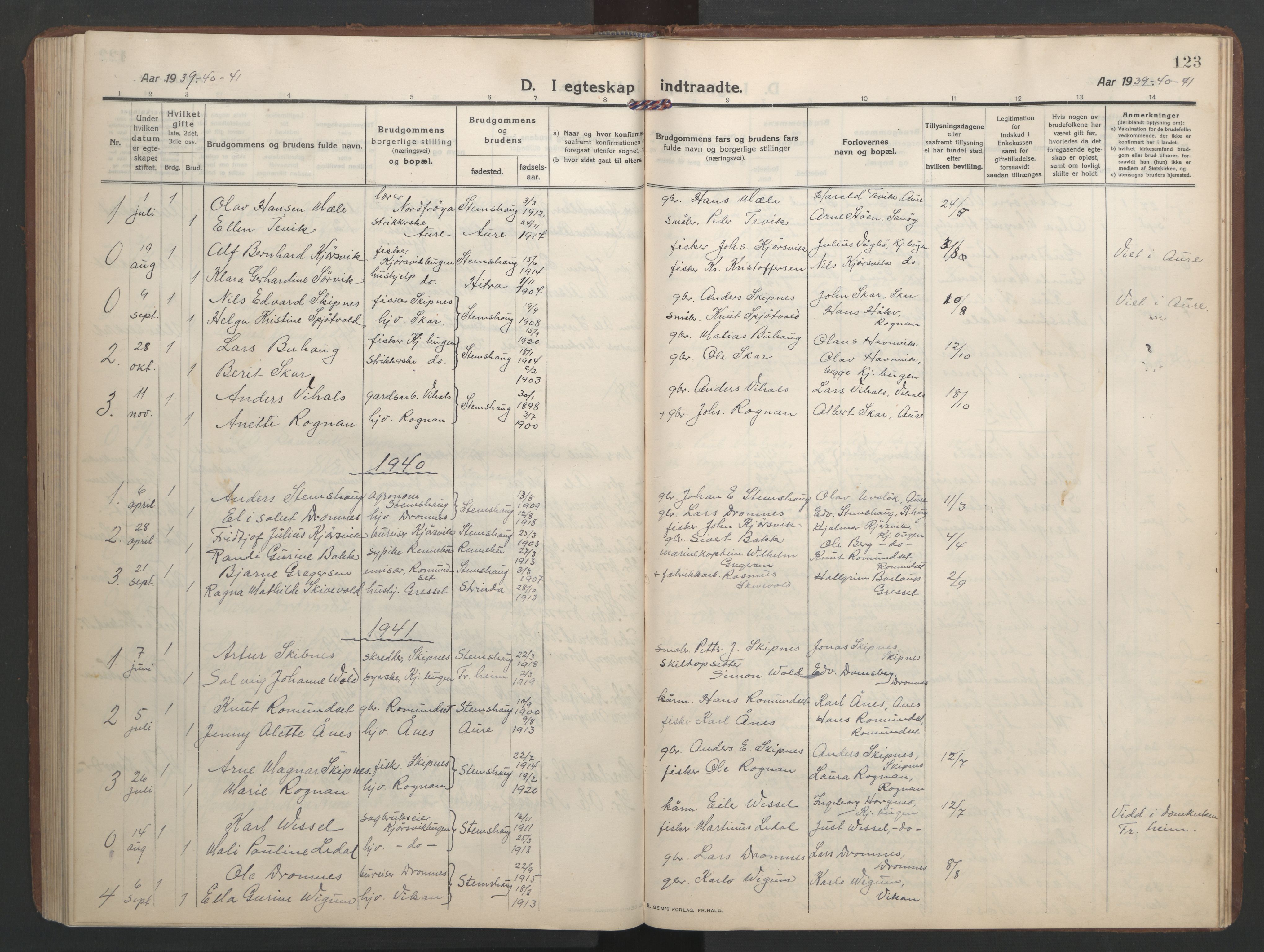 Ministerialprotokoller, klokkerbøker og fødselsregistre - Møre og Romsdal, AV/SAT-A-1454/579/L0919: Klokkerbok nr. 579C01, 1909-1957, s. 123