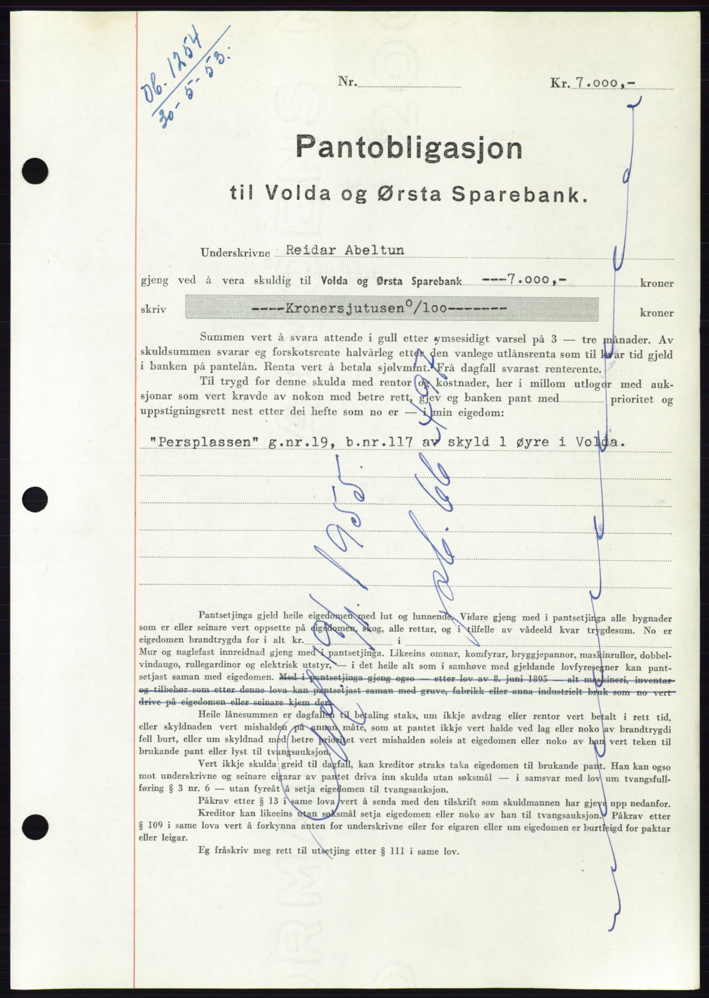 Søre Sunnmøre sorenskriveri, SAT/A-4122/1/2/2C/L0123: Pantebok nr. 11B, 1953-1953, Dagboknr: 1254/1953