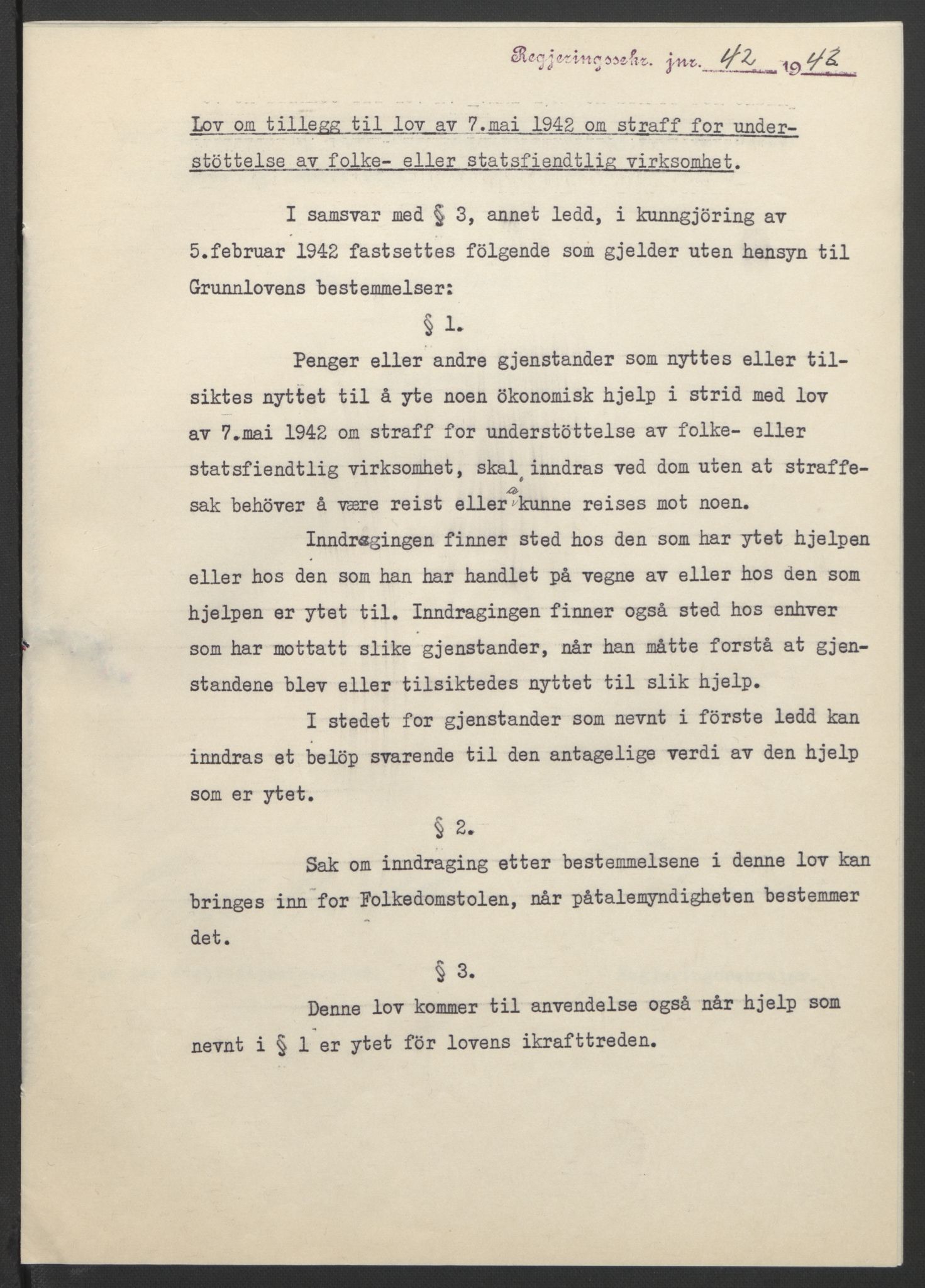 NS-administrasjonen 1940-1945 (Statsrådsekretariatet, de kommisariske statsråder mm), RA/S-4279/D/Db/L0099: Lover, 1943, s. 91