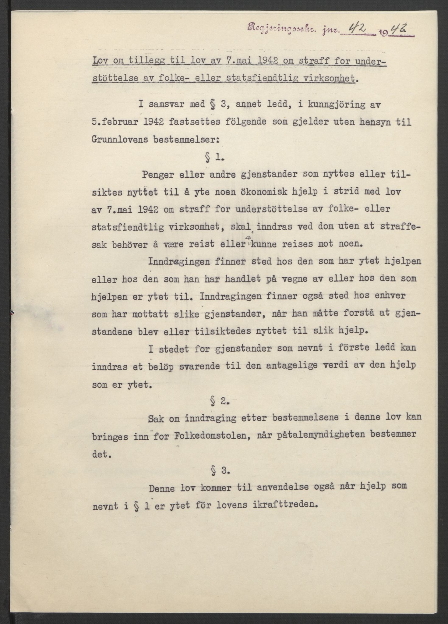 NS-administrasjonen 1940-1945 (Statsrådsekretariatet, de kommisariske statsråder mm), AV/RA-S-4279/D/Db/L0099: Lover, 1943, s. 91