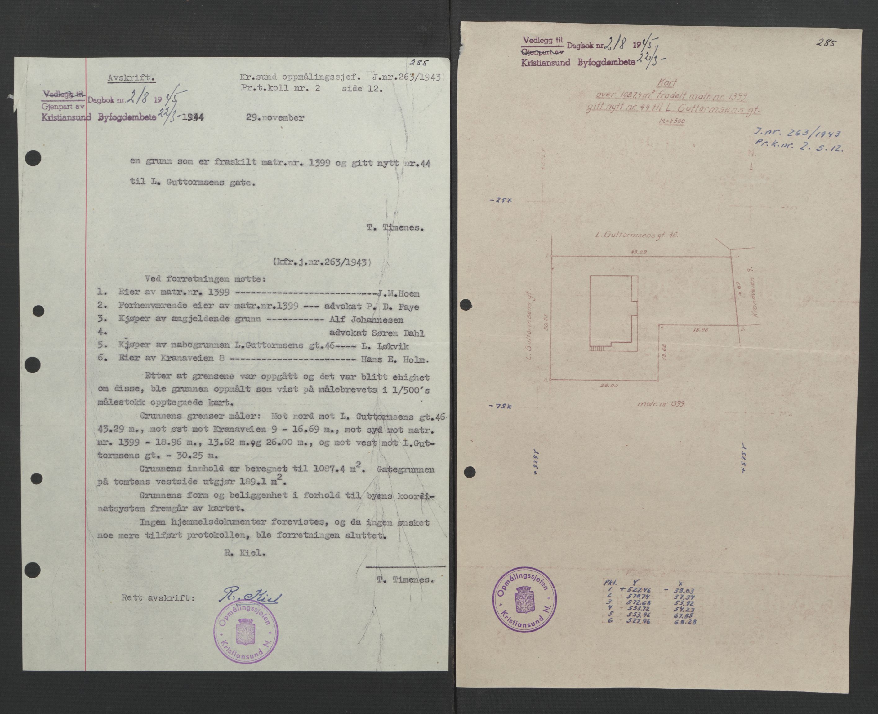 Kristiansund byfogd, AV/SAT-A-4587/A/27: Pantebok nr. 37, 1942-1945, Dagboknr: 218/1945