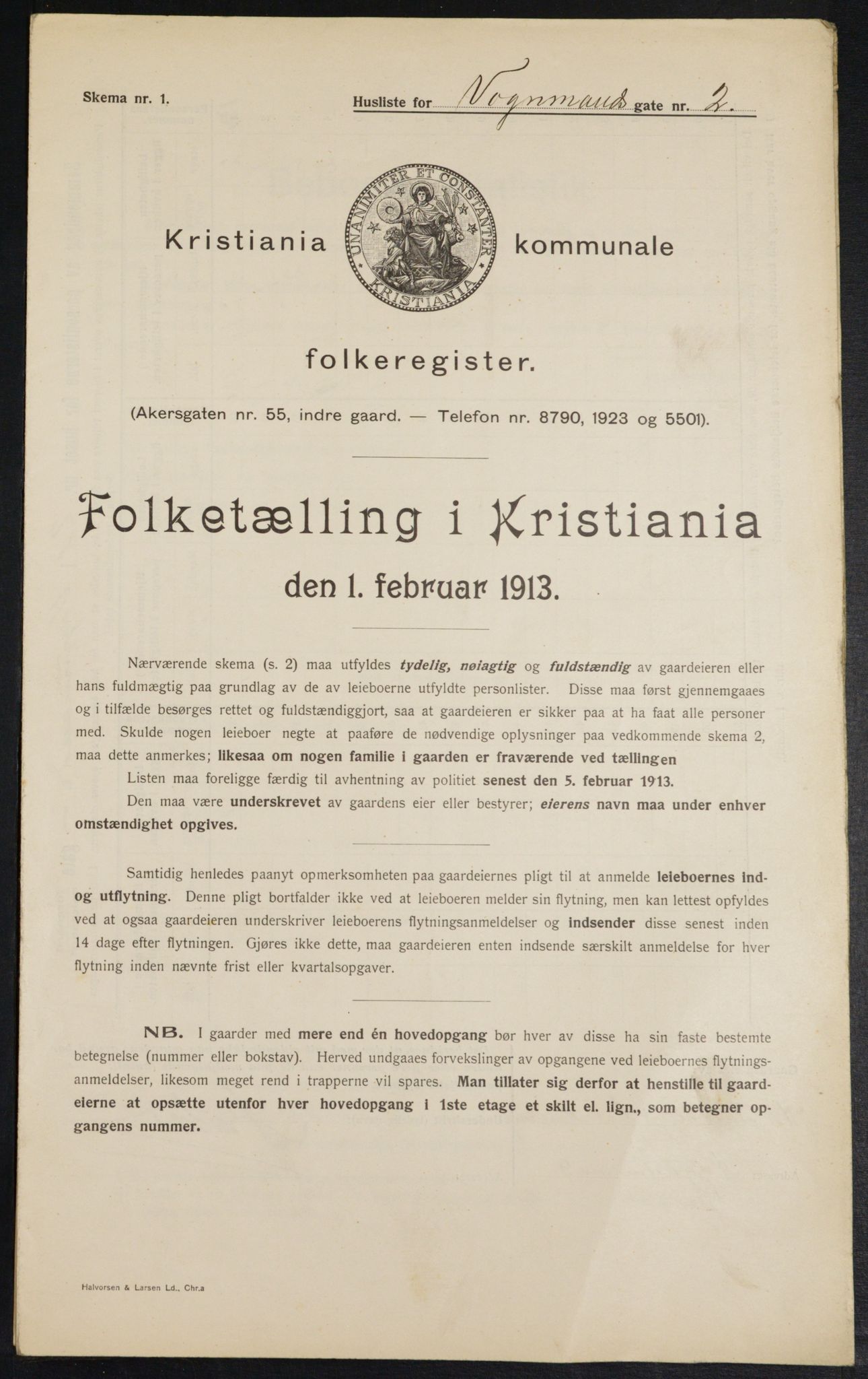 OBA, Kommunal folketelling 1.2.1913 for Kristiania, 1913, s. 124004