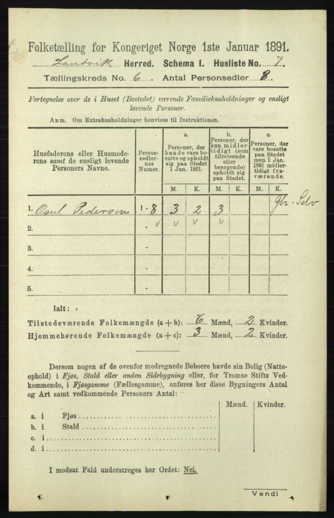 RA, Folketelling 1891 for 0924 Landvik herred, 1891, s. 2408