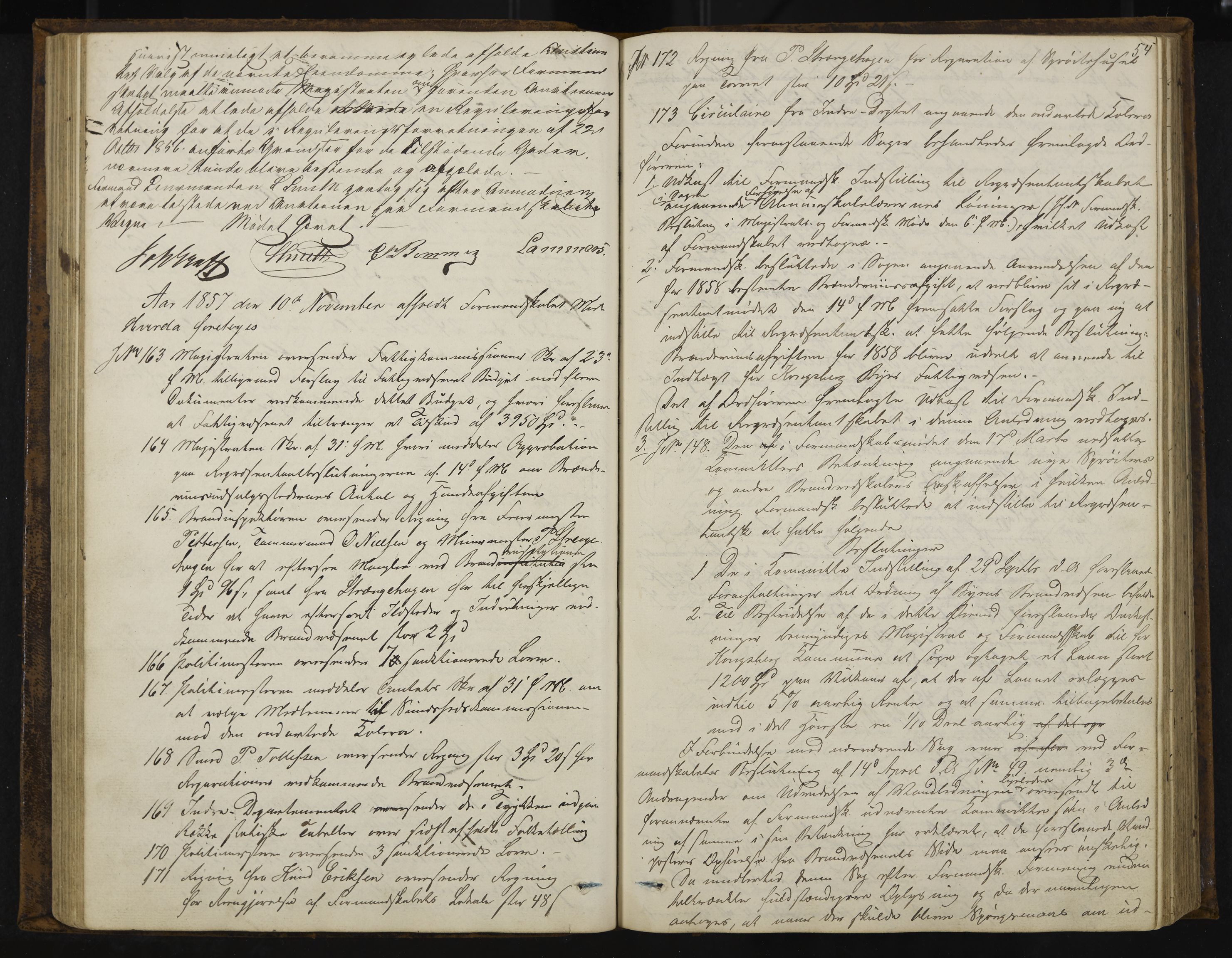 Kongsberg formannskap og sentraladministrasjon, IKAK/0604021-1/A/L0003: Møtebok med register, 1856-1861, s. 54
