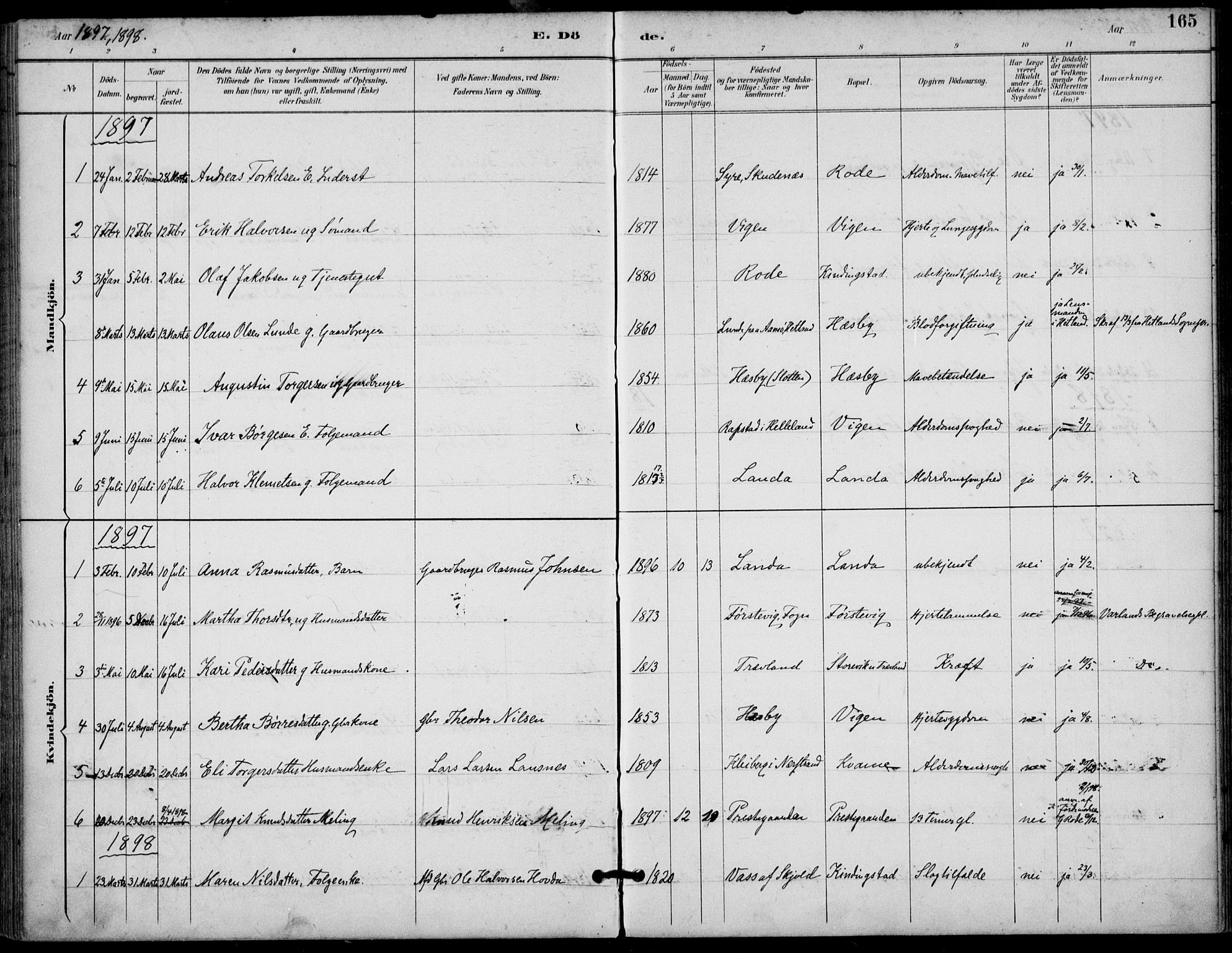 Finnøy sokneprestkontor, SAST/A-101825/H/Ha/Haa/L0011: Ministerialbok nr. A 11, 1891-1910, s. 165