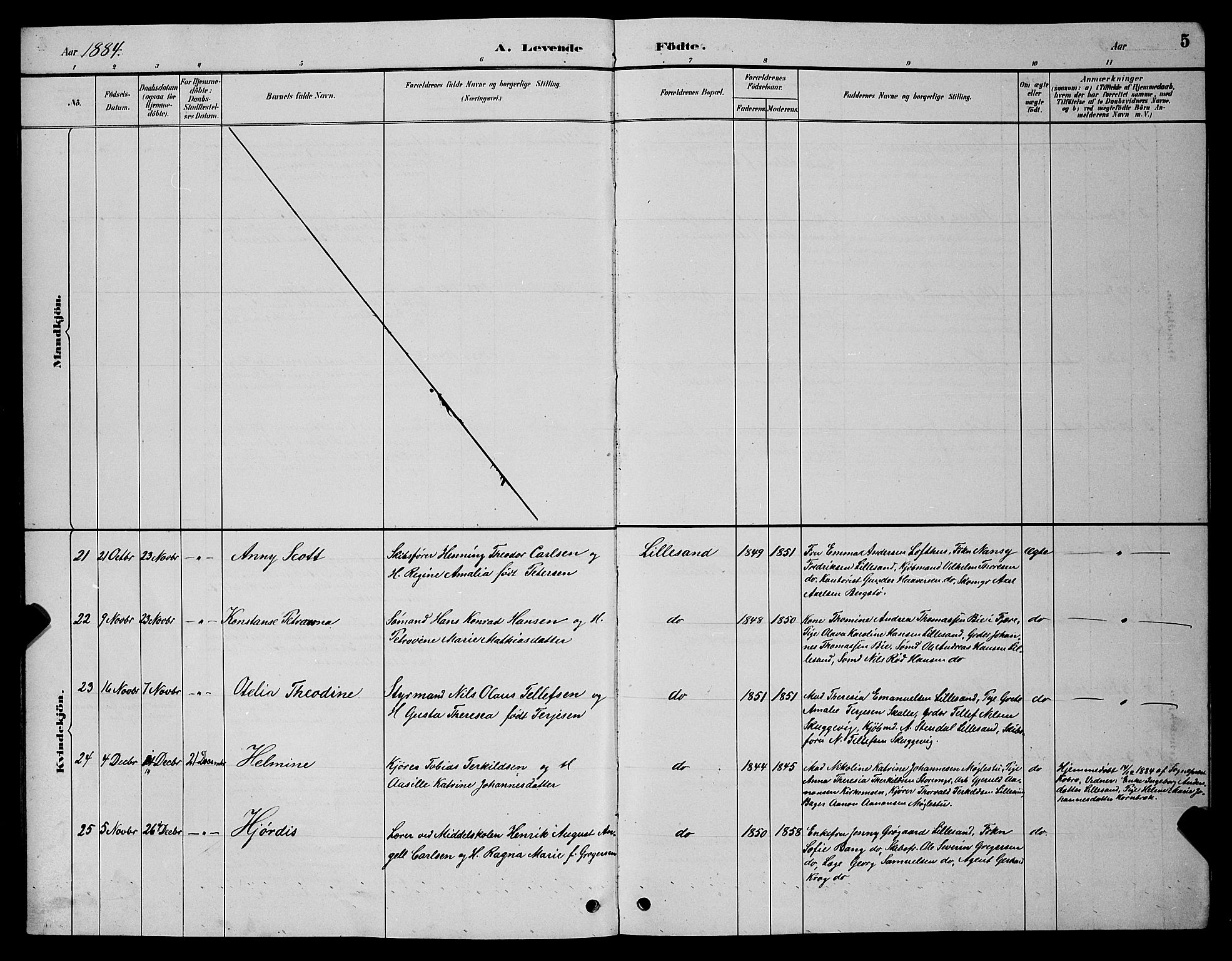 Vestre Moland sokneprestkontor, SAK/1111-0046/F/Fb/Fba/L0001: Klokkerbok nr. B 1, 1884-1903, s. 5