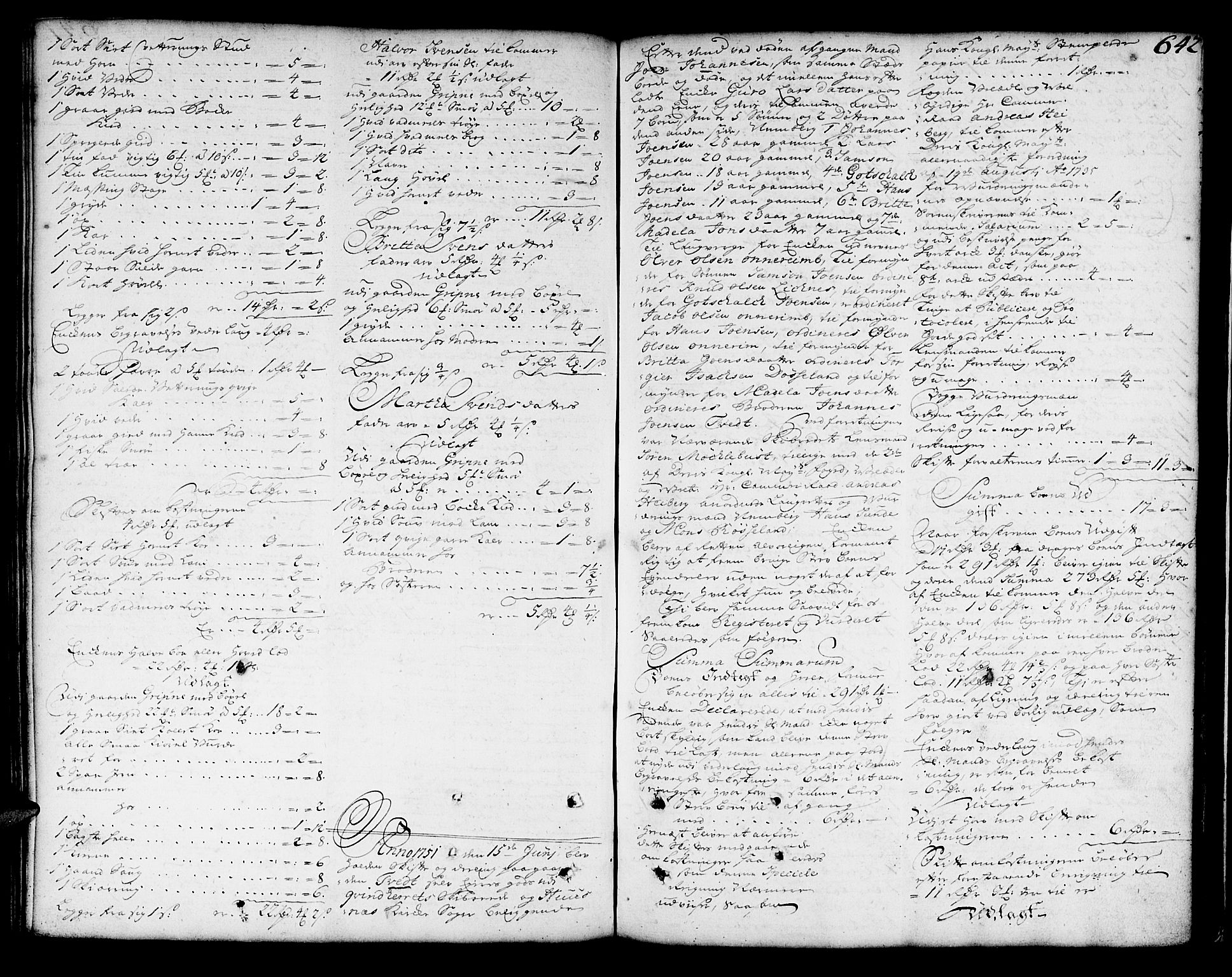 Sunnhordland sorenskrivar, SAB/A-2401/1/H/Ha/Haa/L0006: Skifteprotokollar. Register på lesesal. Fol. 1061- ut, 1749-1751, s. 641b-642a