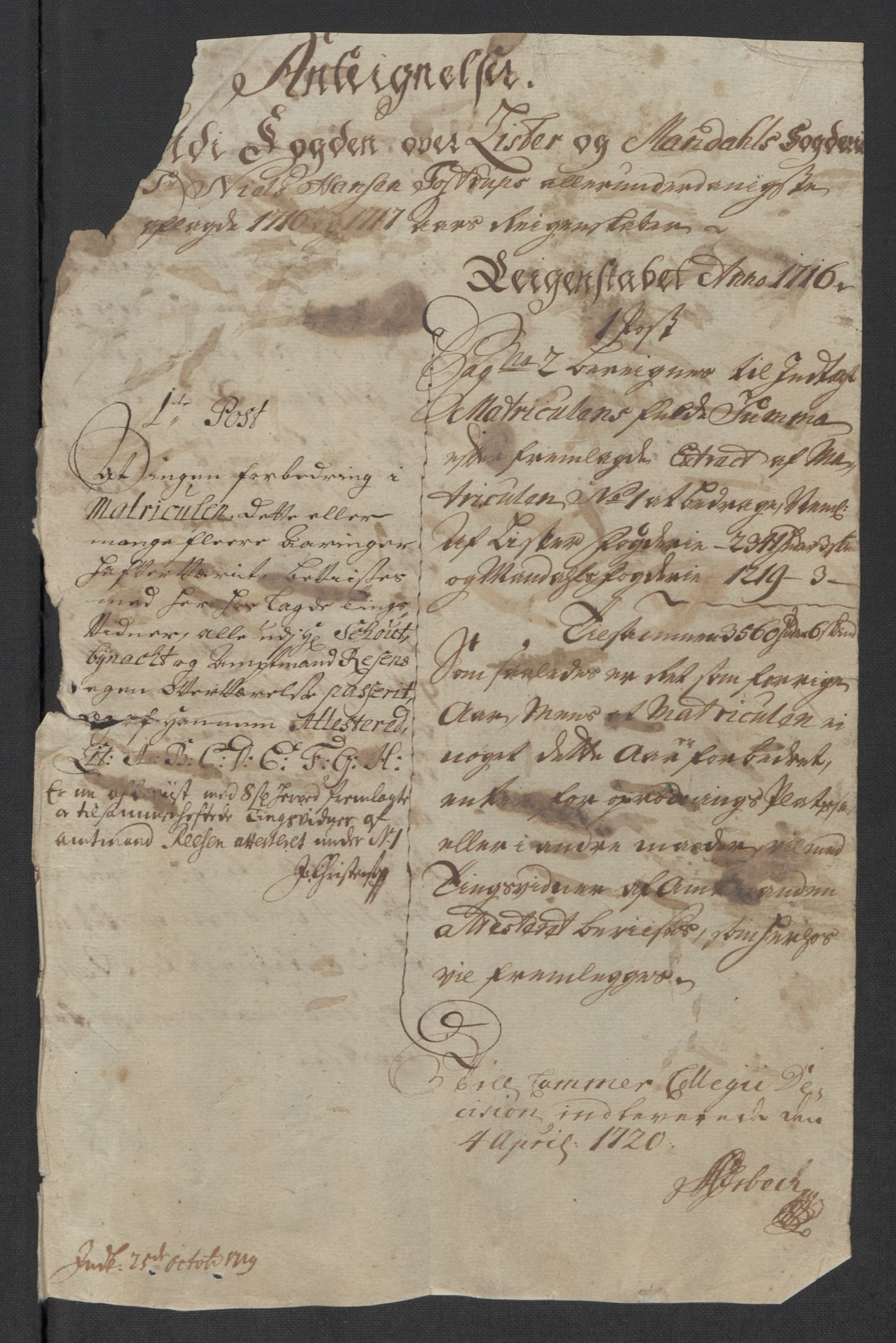 Rentekammeret inntil 1814, Reviderte regnskaper, Fogderegnskap, AV/RA-EA-4092/R43/L2562: Fogderegnskap Lista og Mandal, 1717, s. 3