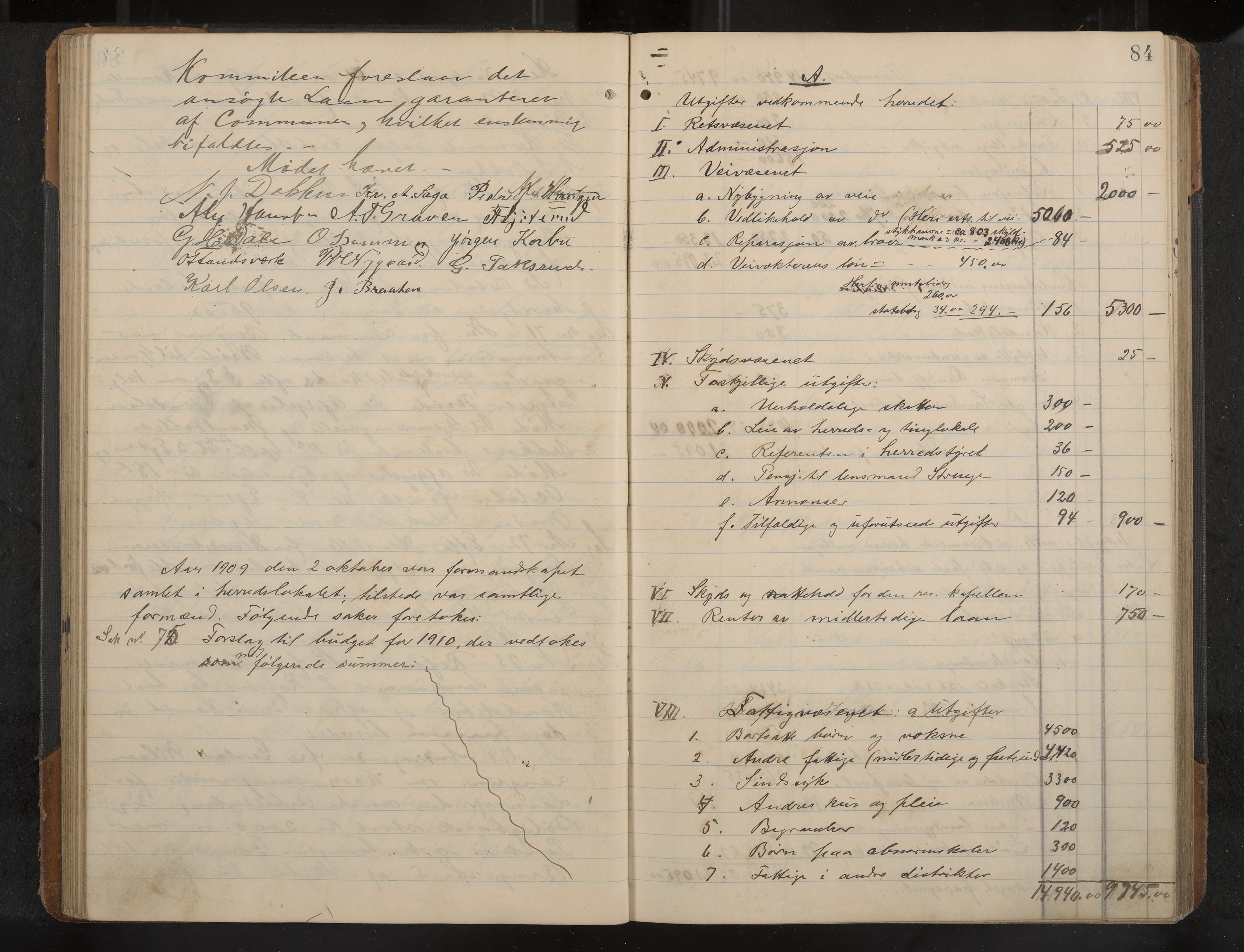 Øvre Sandsvær formannskap og sentraladministrasjon, IKAK/0630021/A/L0001: Møtebok med register, 1908-1913, s. 84