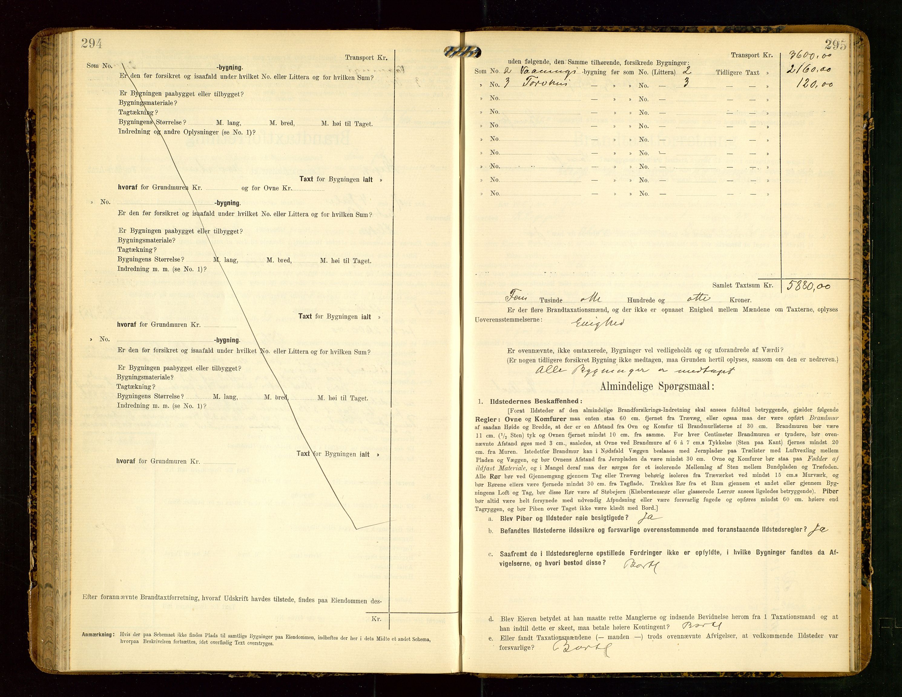 Klepp lensmannskontor, AV/SAST-A-100163/Goc/L0004: "Brandtaxationsprotokol" m/register, 1906-1908, s. 294-295