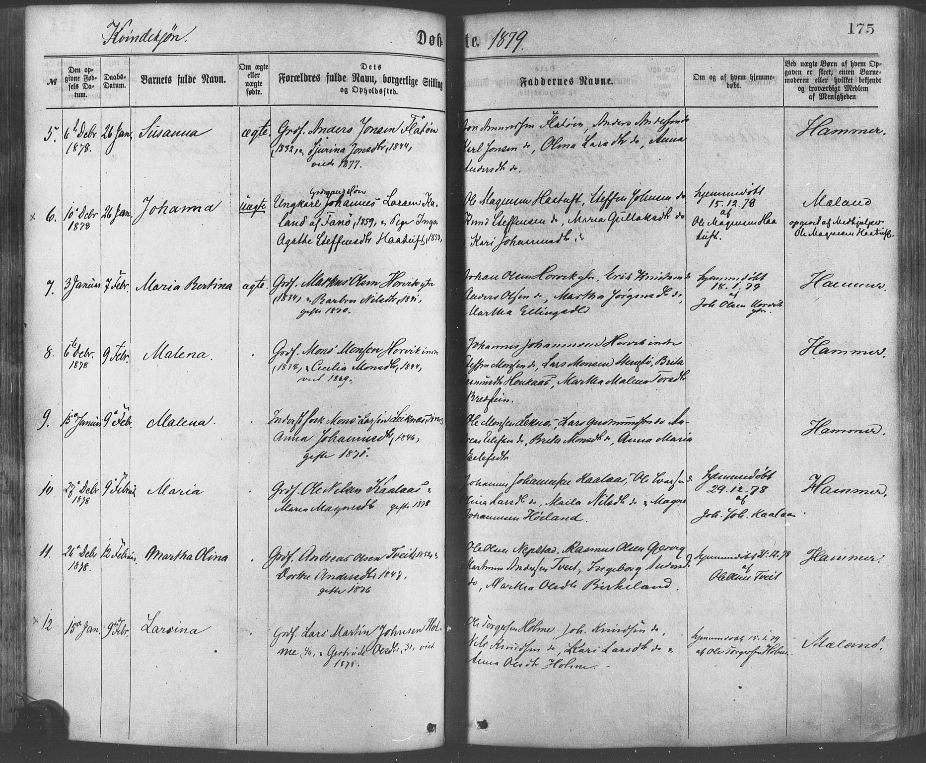 Hamre sokneprestembete, AV/SAB-A-75501/H/Ha/Haa/Haaa/L0015: Ministerialbok nr. A 15, 1870-1881, s. 175