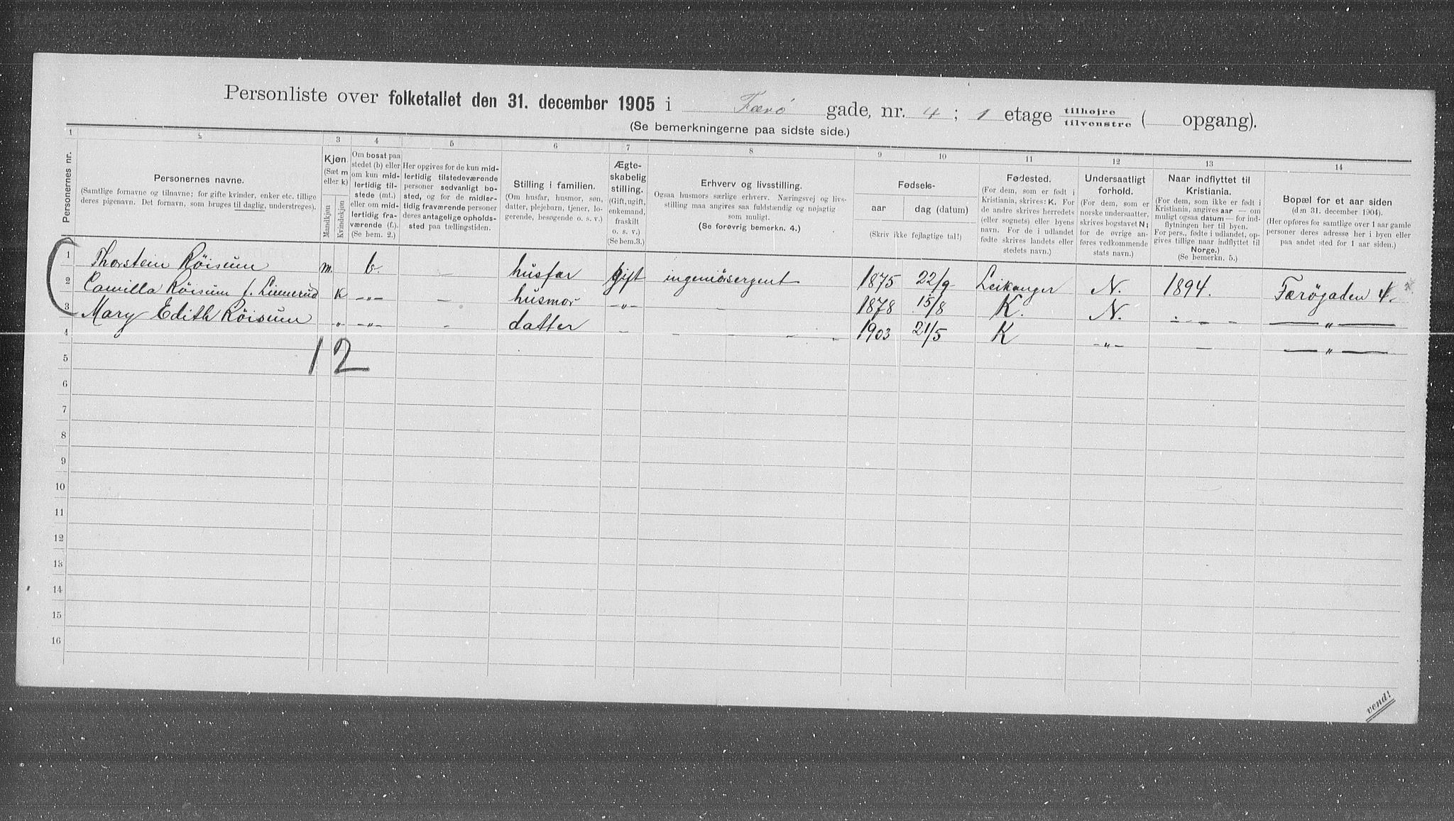 OBA, Kommunal folketelling 31.12.1905 for Kristiania kjøpstad, 1905, s. 14746