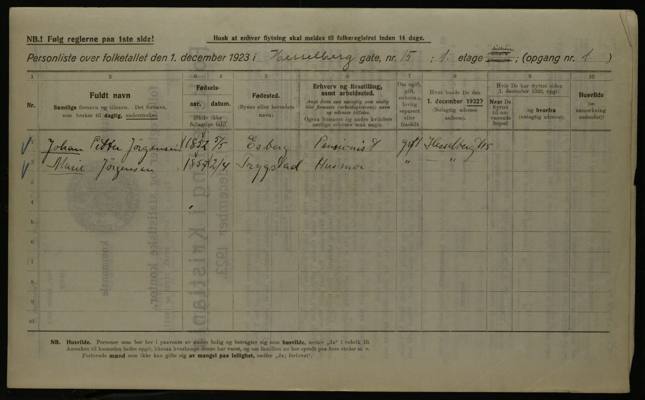 OBA, Kommunal folketelling 1.12.1923 for Kristiania, 1923, s. 44950