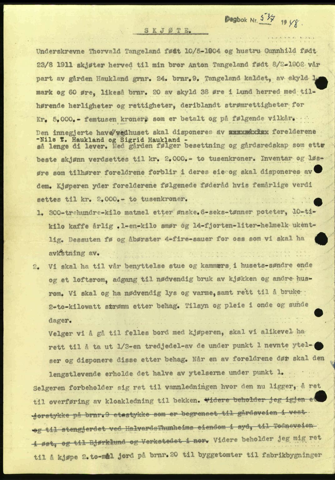 Dalane sorenskriveri, SAST/A-100309/02/G/Gb/L0051: Pantebok nr. A11, 1947-1948, Dagboknr: 537/1948