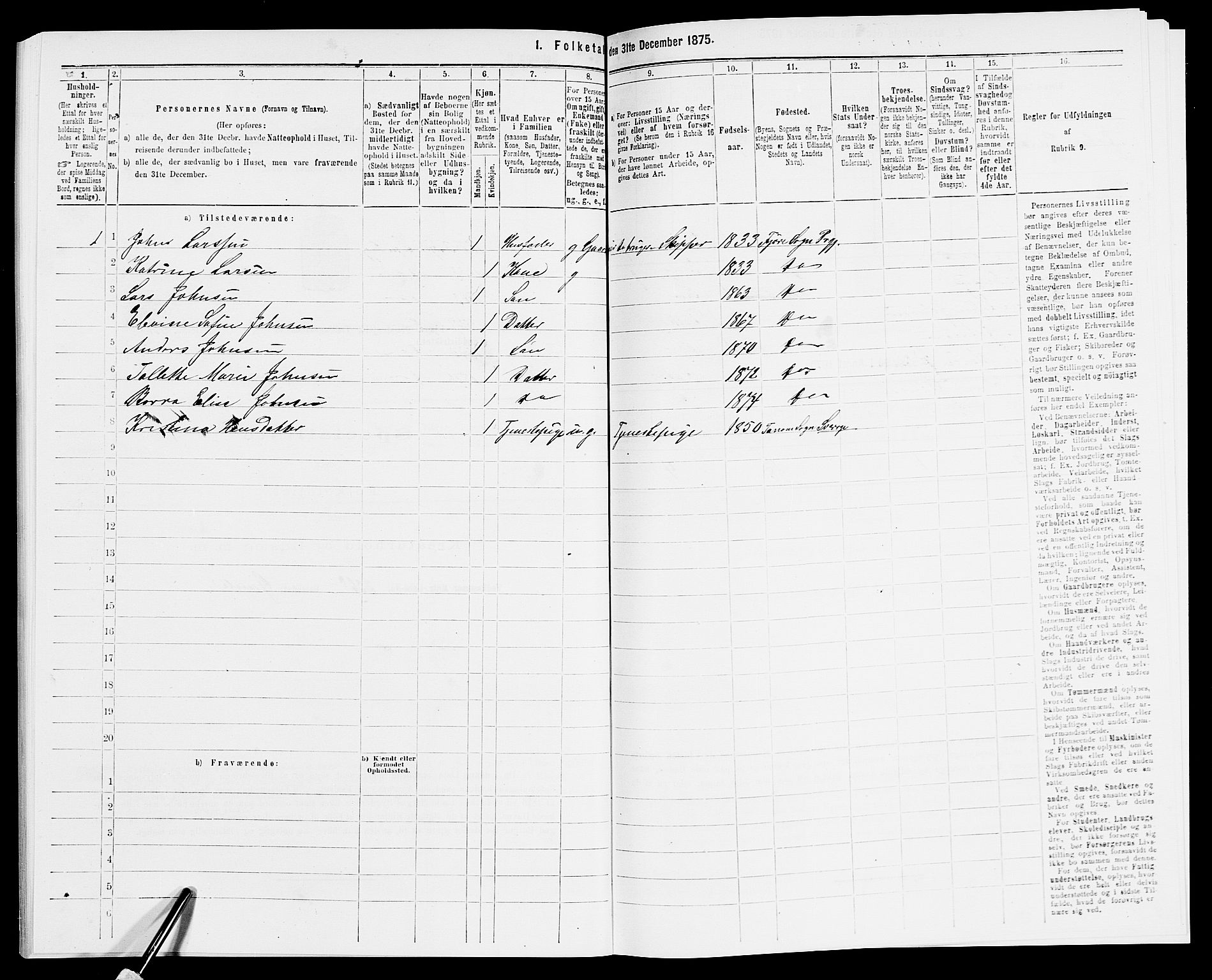 SAK, Folketelling 1875 for 0923L Fjære prestegjeld, Fjære sokn, 1875, s. 714