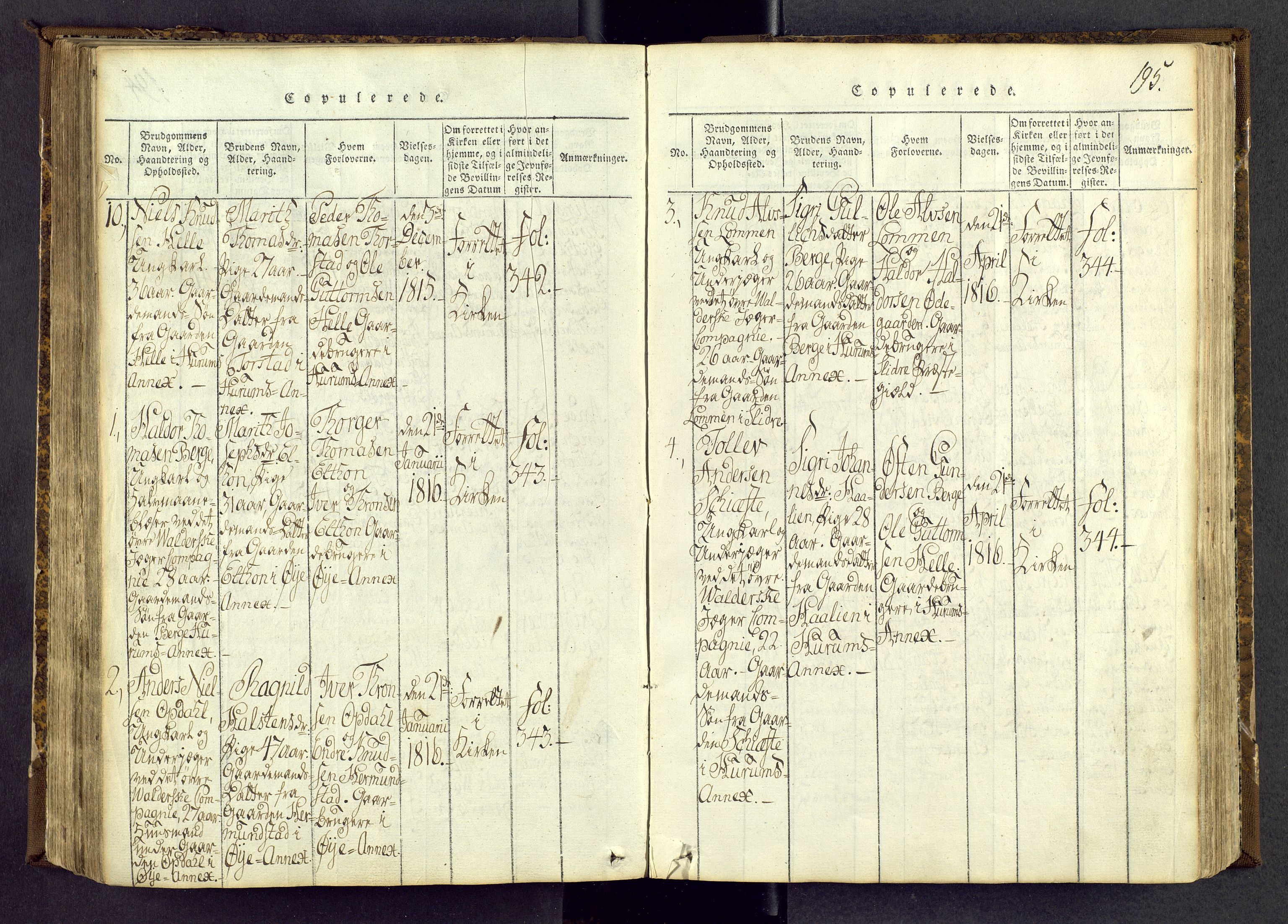 Vang prestekontor, Valdres, SAH/PREST-140/H/Ha/L0004: Ministerialbok nr. 4, 1814-1831, s. 195