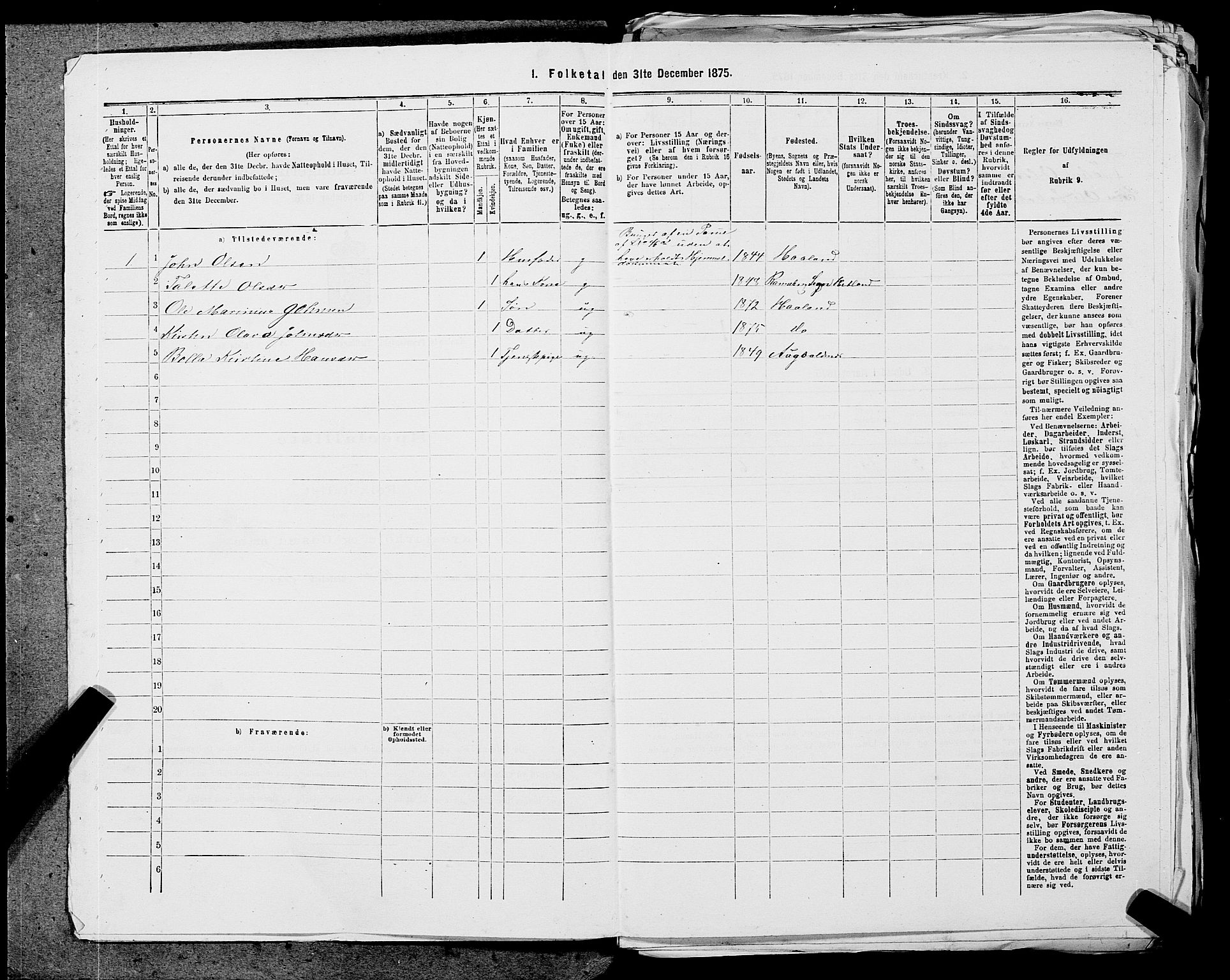 SAST, Folketelling 1875 for 1124P Håland prestegjeld, 1875, s. 234