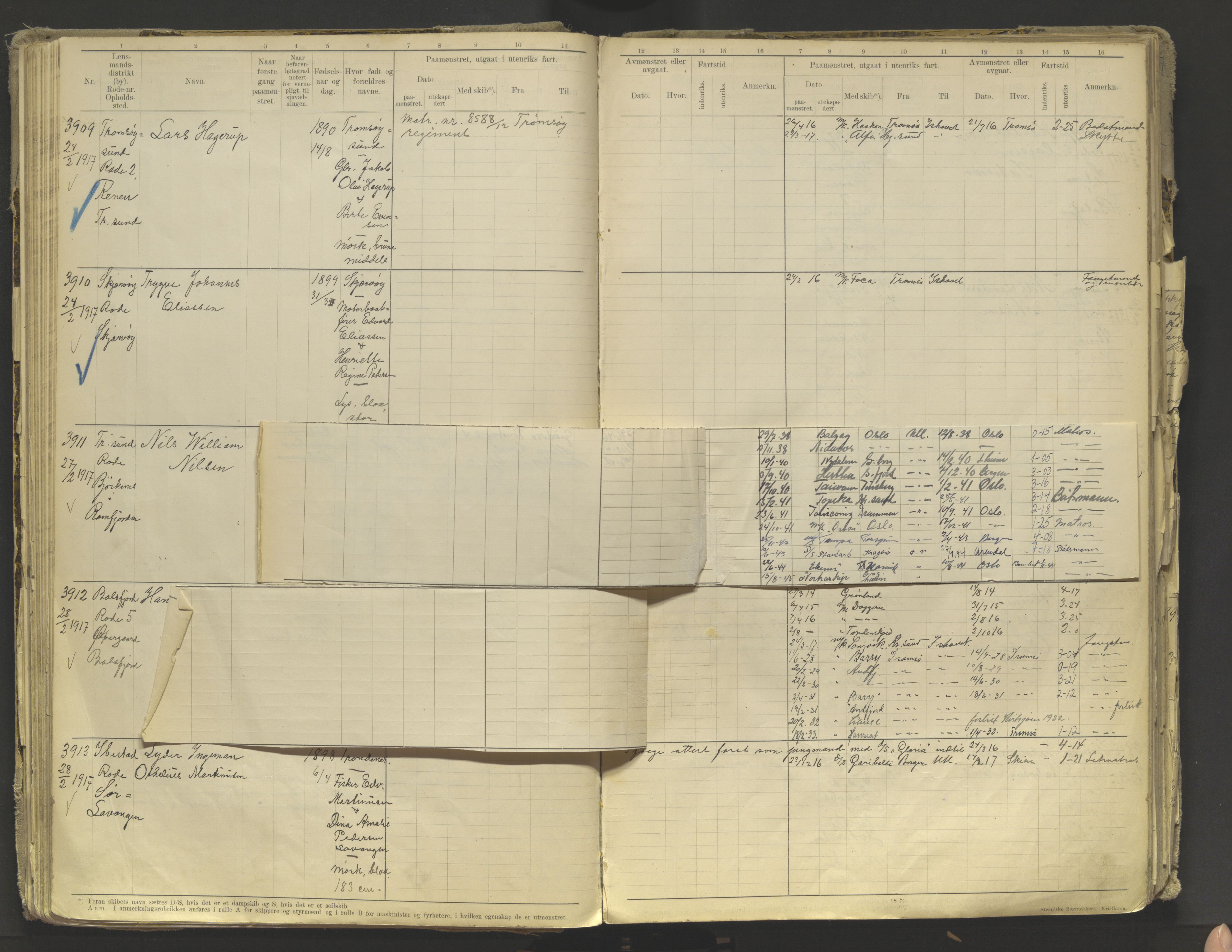 Tromsø sjømannskontor/innrullerings-/mønstringsdistrikt, AV/SATØ-S-0243/F/Fb/L0010: Annotasjonsrulle. Defekt: løs innbinding. Nr. 3519-4972, 1916-1920