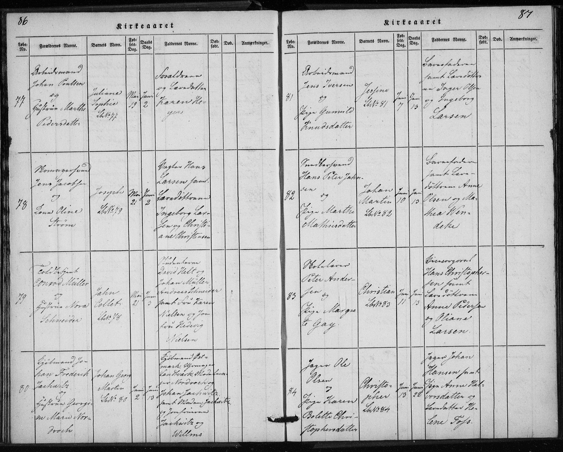 Rikshospitalet prestekontor Kirkebøker, AV/SAO-A-10309b/K/L0001/0001: Dåpsbok nr. 1.1, 1834-1842, s. 86-87