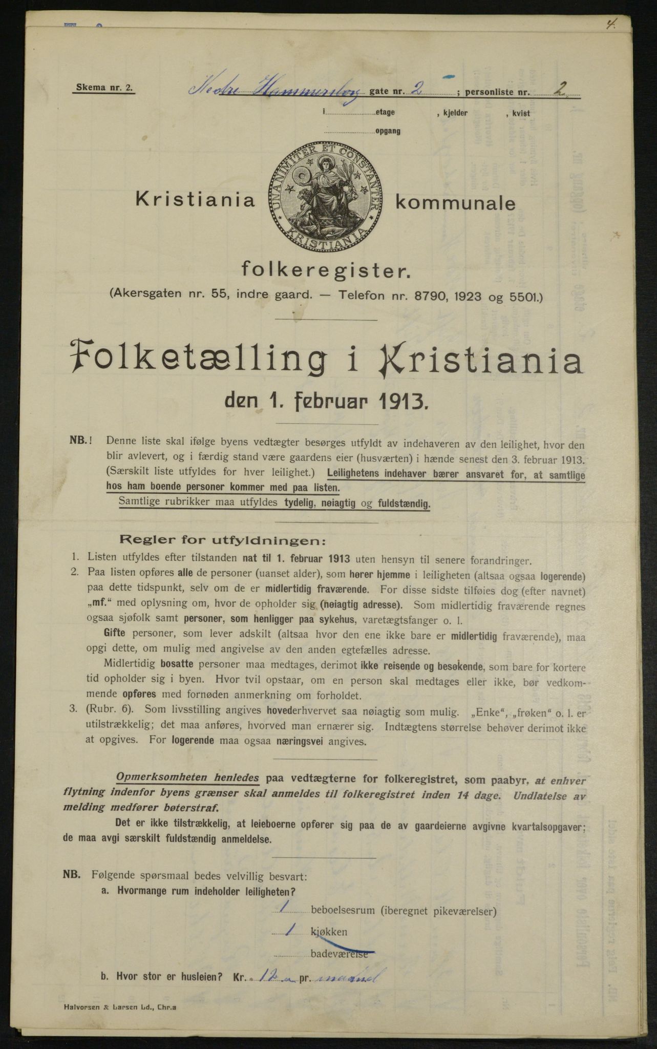 OBA, Kommunal folketelling 1.2.1913 for Kristiania, 1913, s. 69160