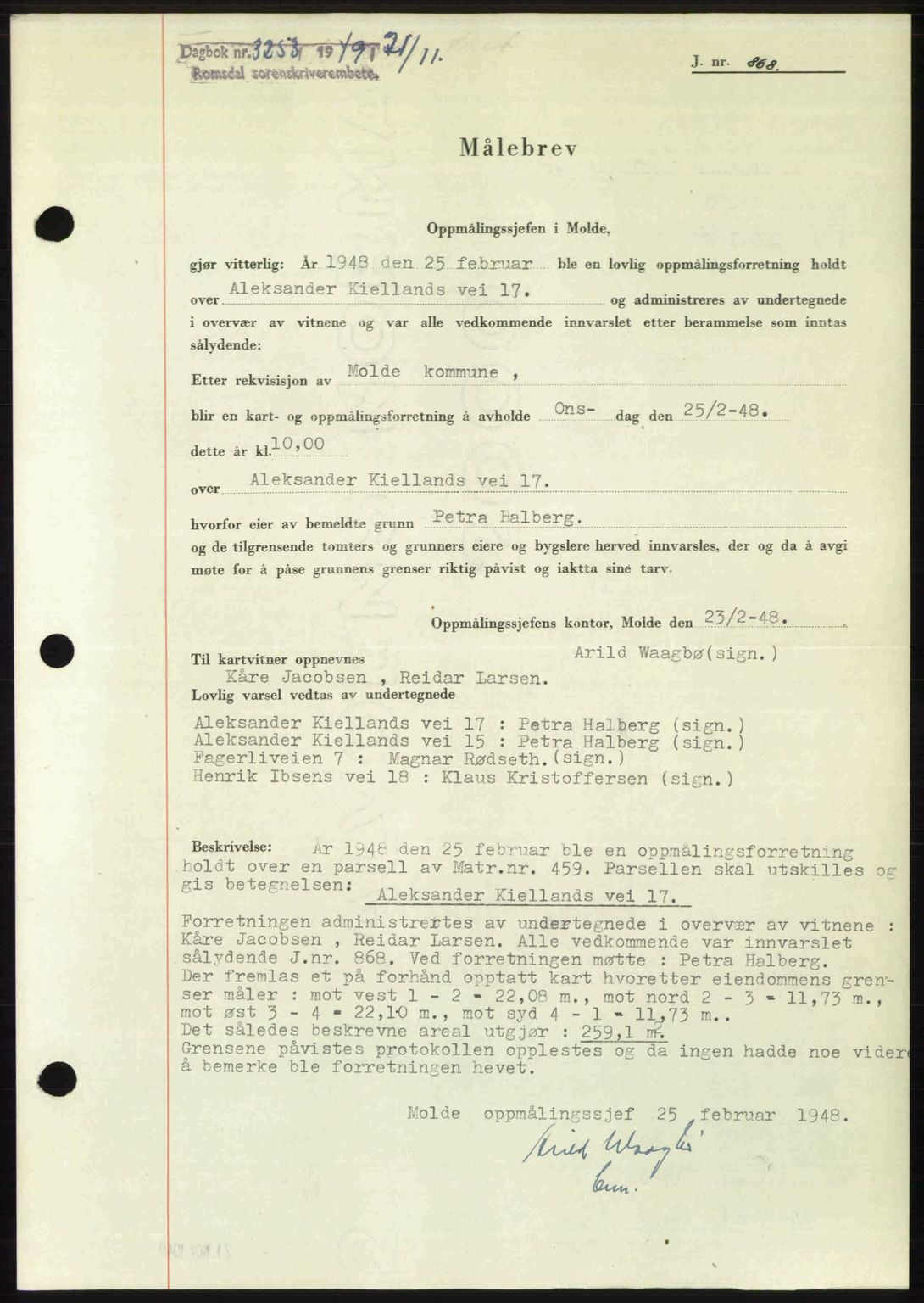 Romsdal sorenskriveri, SAT/A-4149/1/2/2C: Pantebok nr. A31, 1949-1949, Dagboknr: 3253/1949