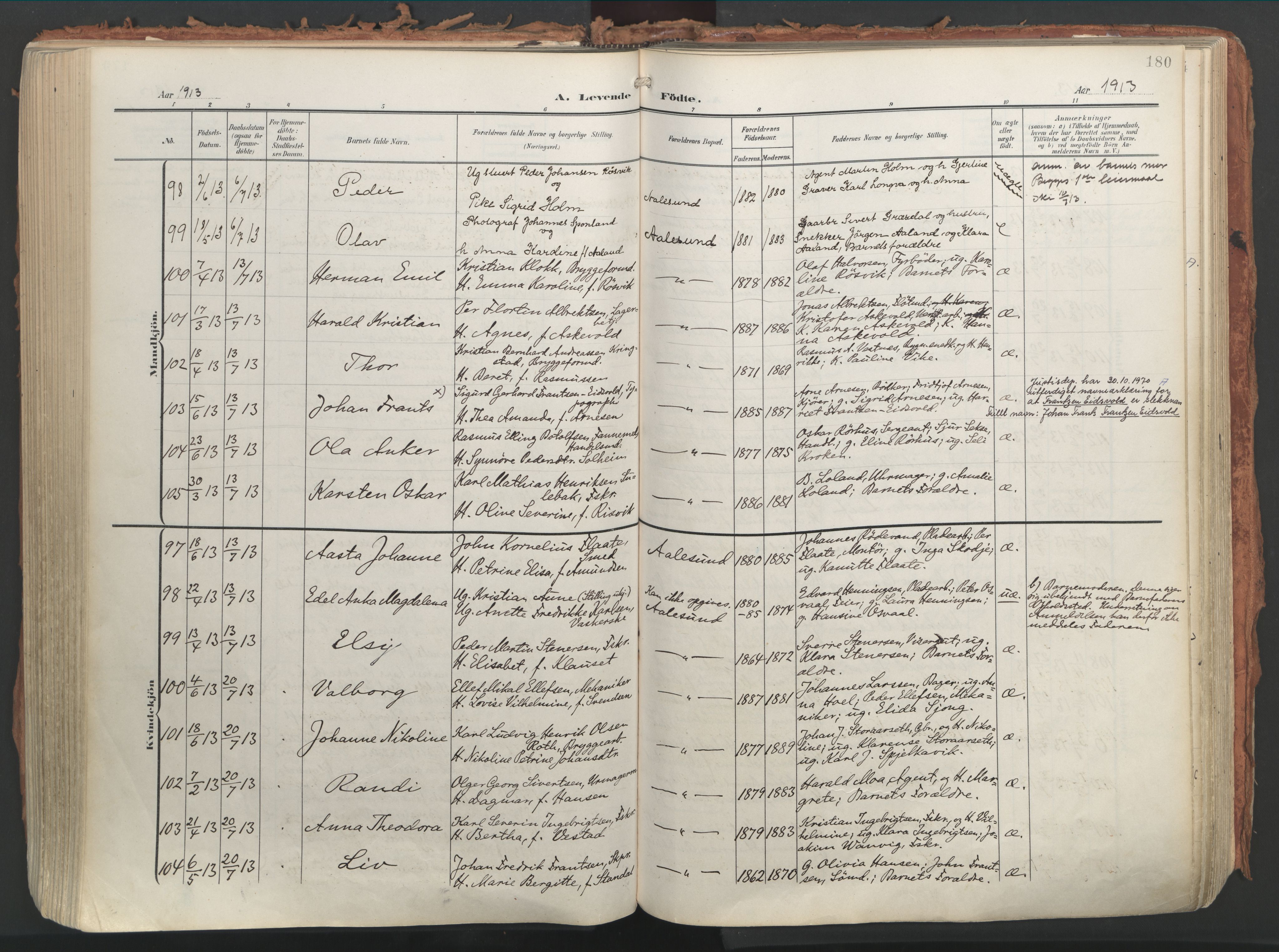 Ministerialprotokoller, klokkerbøker og fødselsregistre - Møre og Romsdal, AV/SAT-A-1454/529/L0460: Ministerialbok nr. 529A10, 1906-1917, s. 180