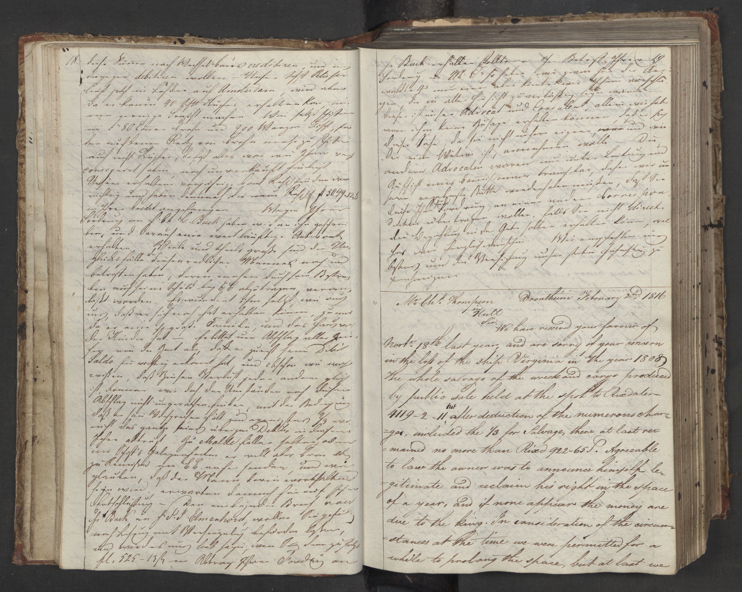 Hoë, Herman & Co, AV/SAT-PA-0280/11/L0013: Kopibok, utenriks, 1815-1821, s. 18-19