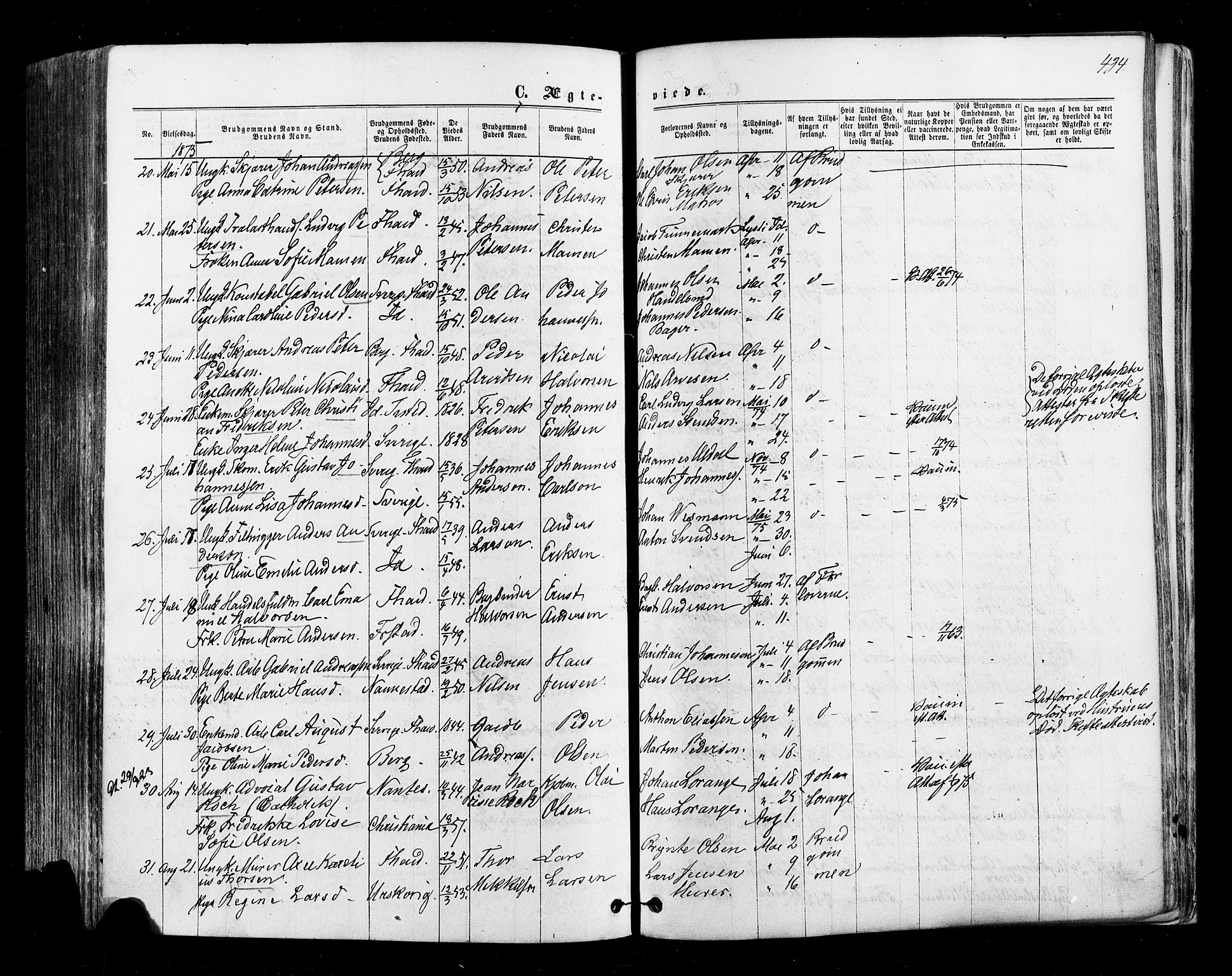 Halden prestekontor Kirkebøker, AV/SAO-A-10909/F/Fa/L0009: Ministerialbok nr. I 9, 1866-1877, s. 434