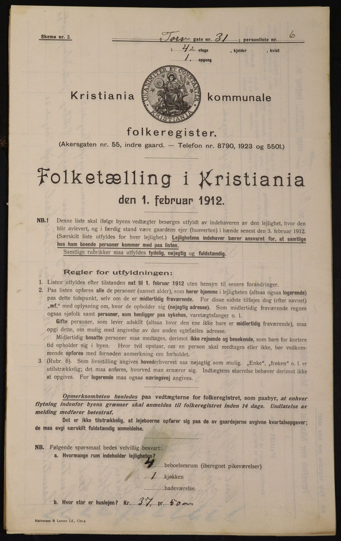 OBA, Kommunal folketelling 1.2.1912 for Kristiania, 1912, s. 114201