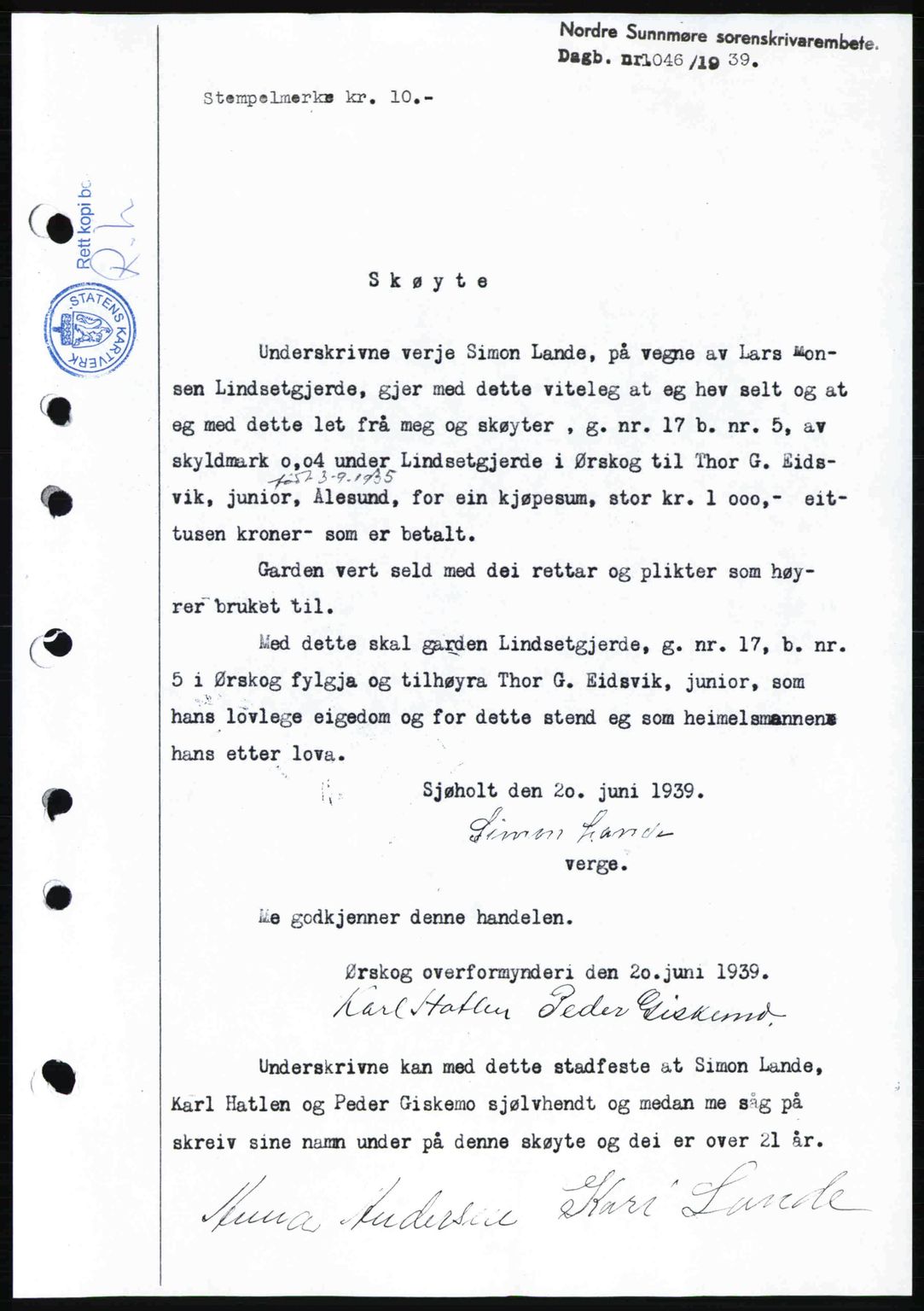 Nordre Sunnmøre sorenskriveri, SAT/A-0006/1/2/2C/2Ca: Pantebok nr. A13, 1942-1942, Dagboknr: 407/1942