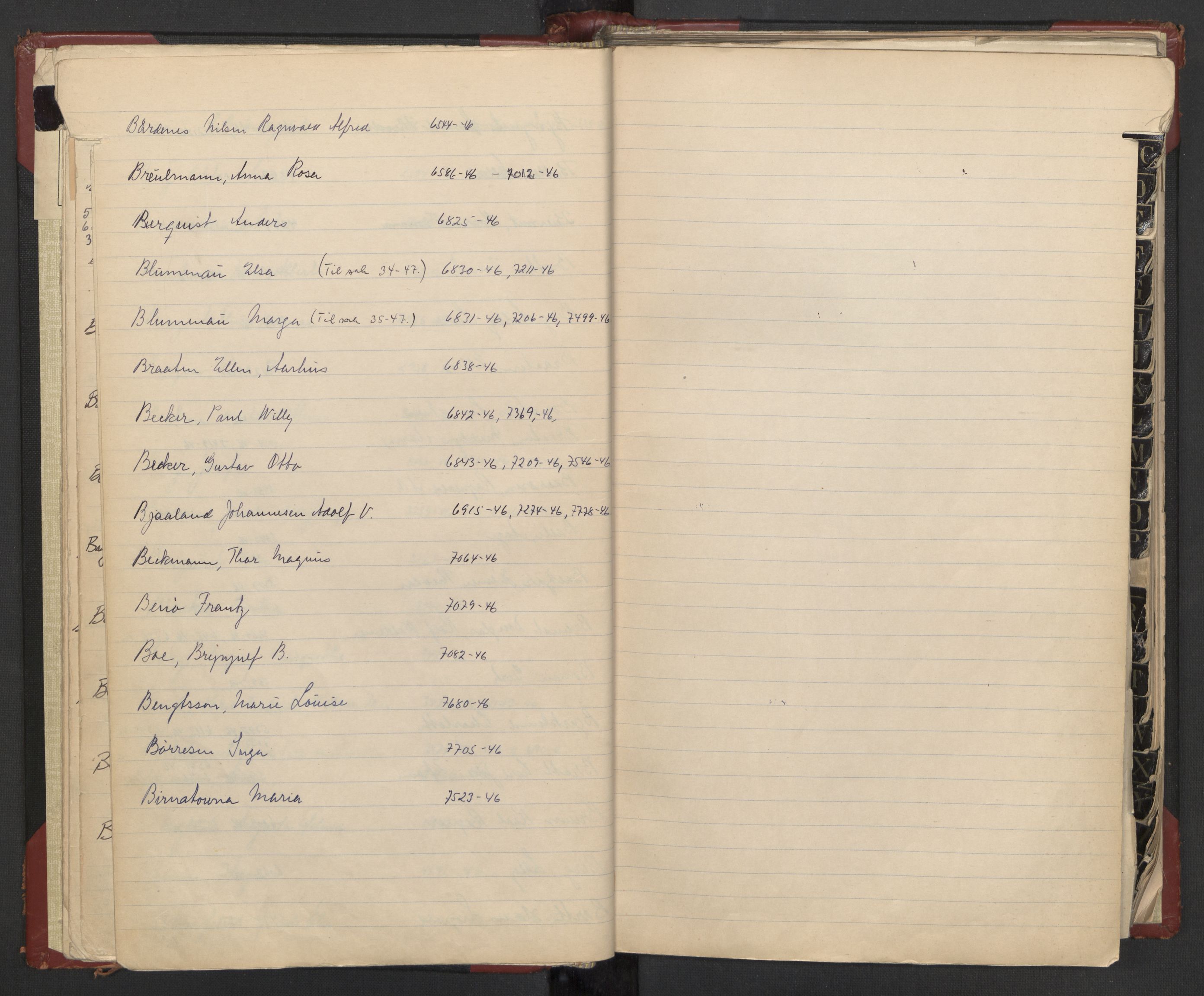 Justisdepartementet, 3. politikontor P3, AV/RA-S-1051/C/Cc/L0002: Journalregister over statsborgersaker, 1940-1946, s. 15