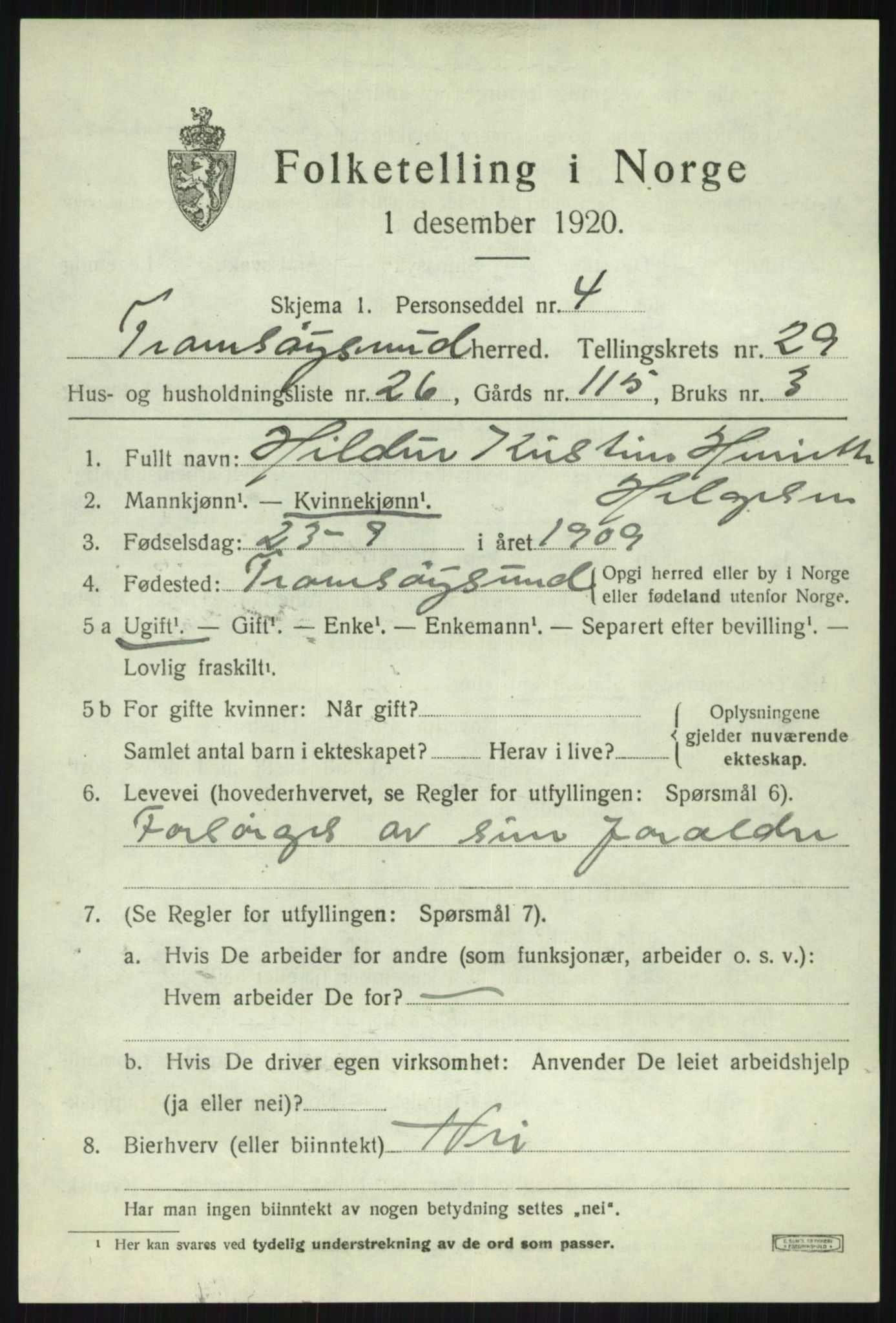 SATØ, Folketelling 1920 for 1934 Tromsøysund herred, 1920, s. 13664