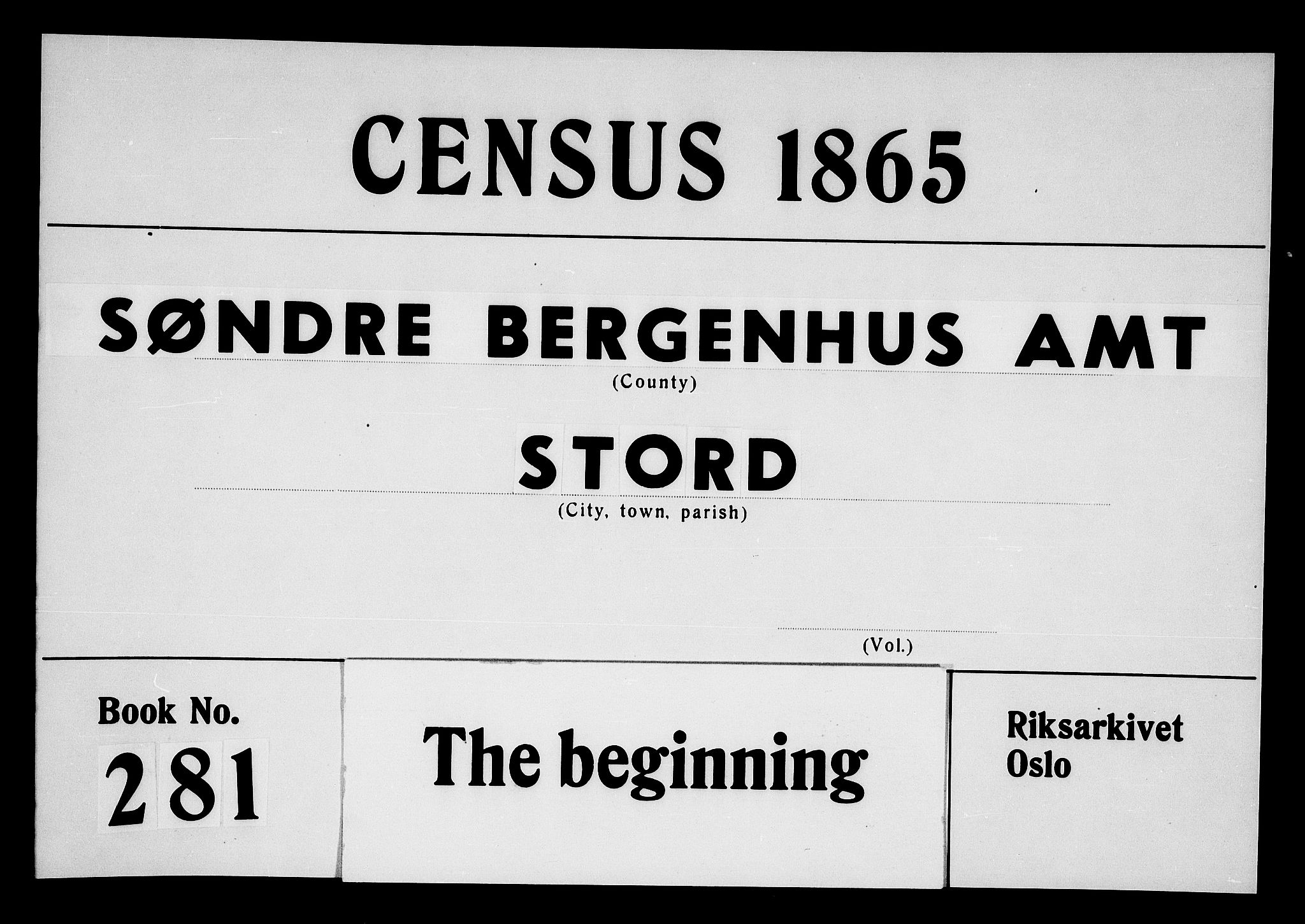 RA, Folketelling 1865 for 1221P Stord prestegjeld, 1865, s. 1