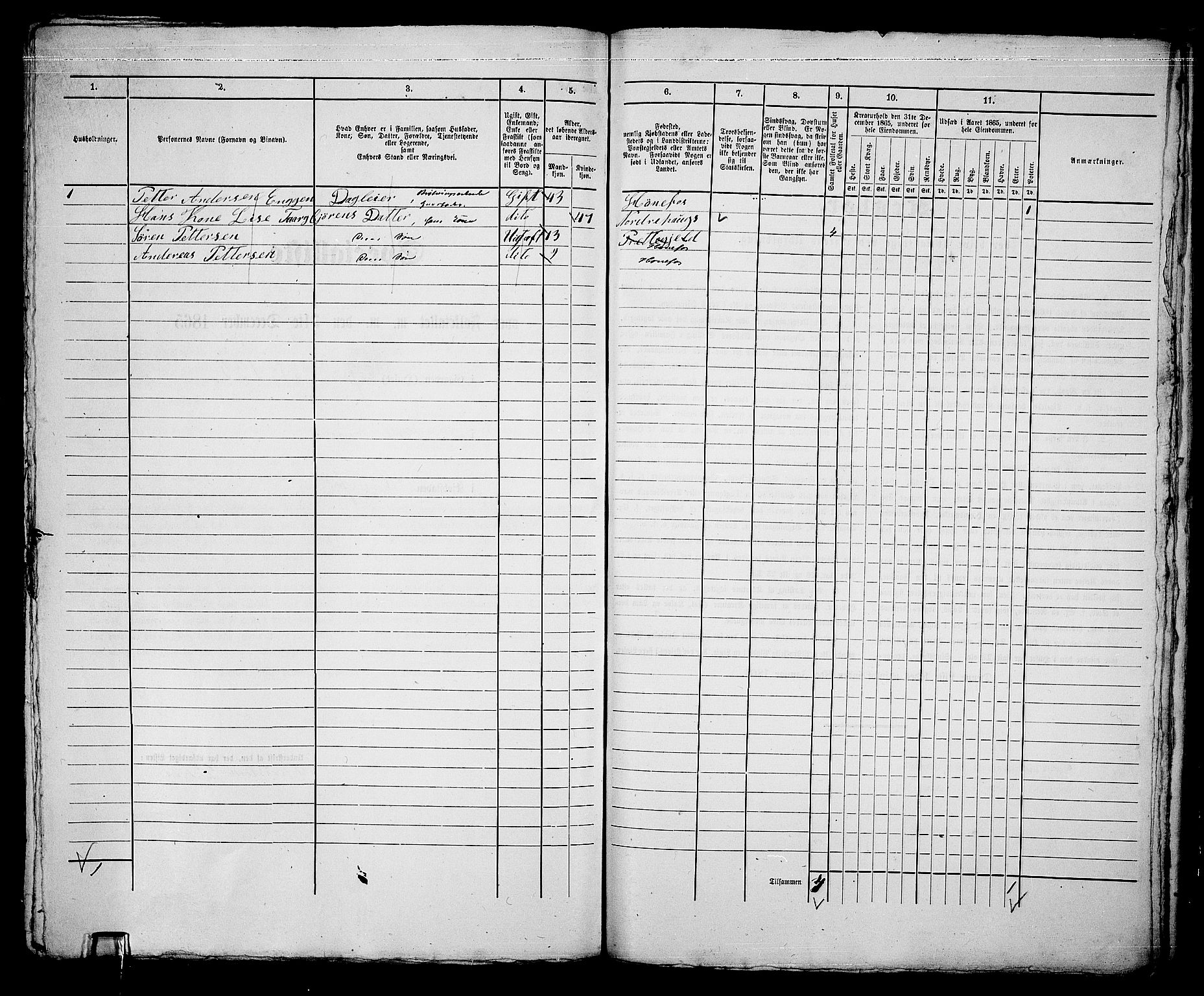 RA, Folketelling 1865 for 0601B Norderhov prestegjeld, Hønefoss kjøpstad, 1865, s. 307