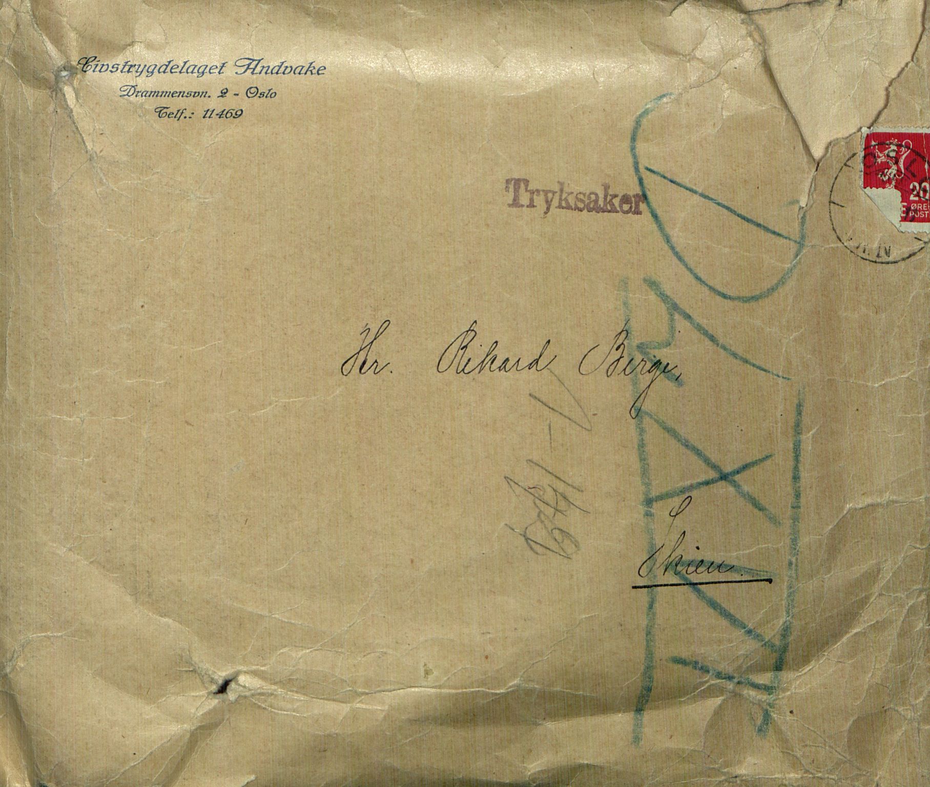 Rikard Berge, TEMU/TGM-A-1003/F/L0017/0016: 551-599 / 566 Notisbokblad og brev til Rikard Berge, 1910-1950