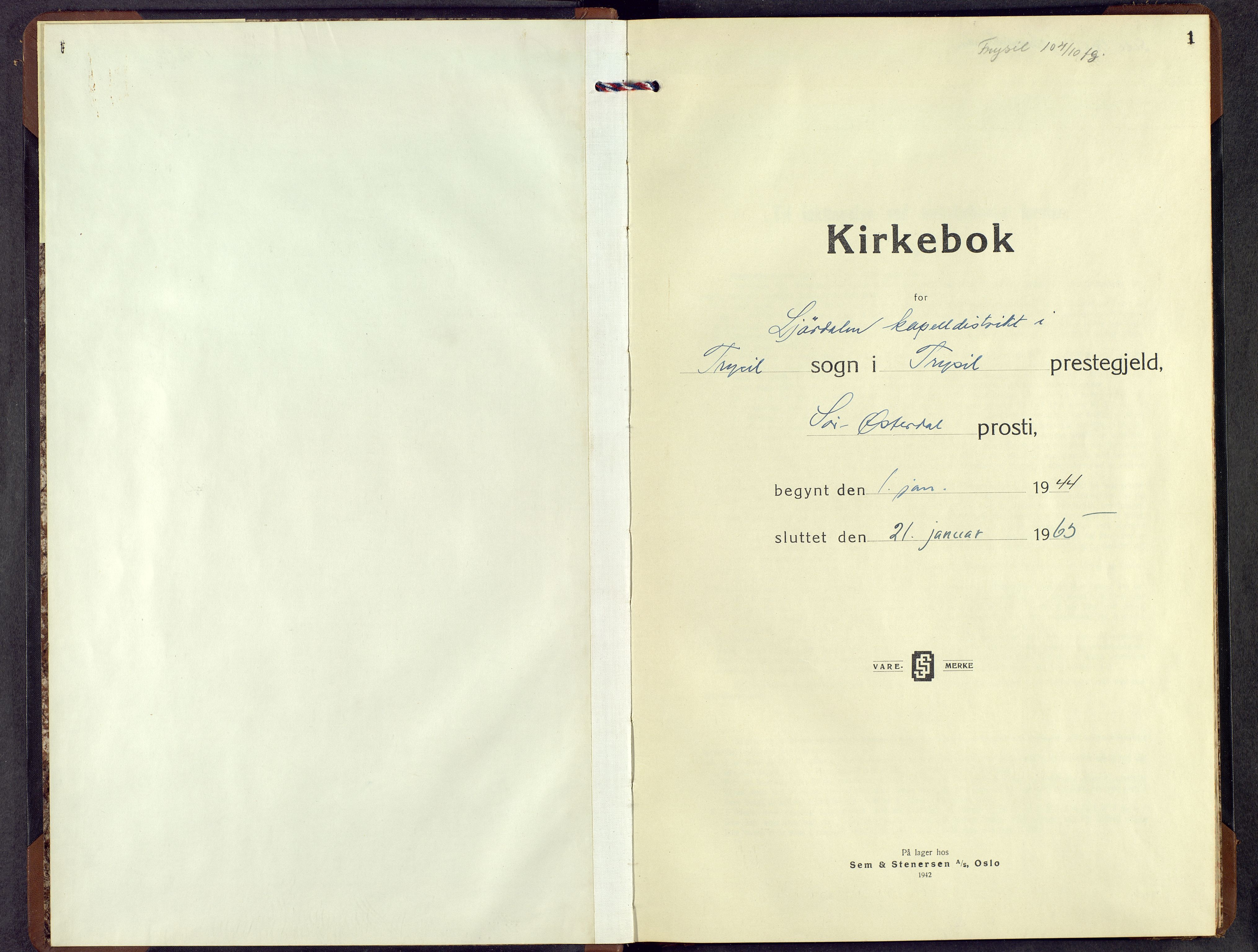 Trysil prestekontor, SAH/PREST-046/H/Ha/Hab/L0015: Klokkerbok nr. 15, 1944-1964, s. 1
